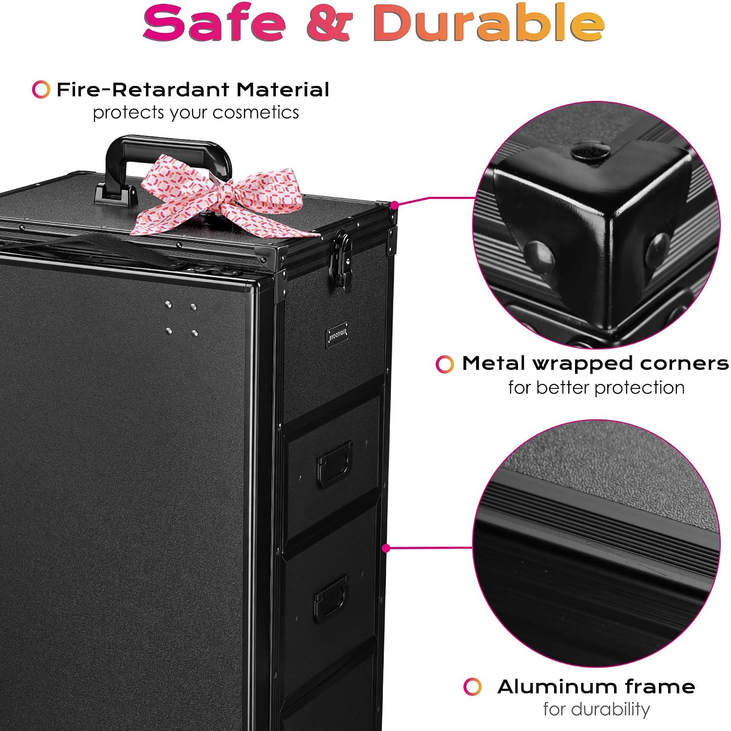 BYOOTIQUE Portable Nail Desk with 4 Storage Drawer Rolling Manicure Table