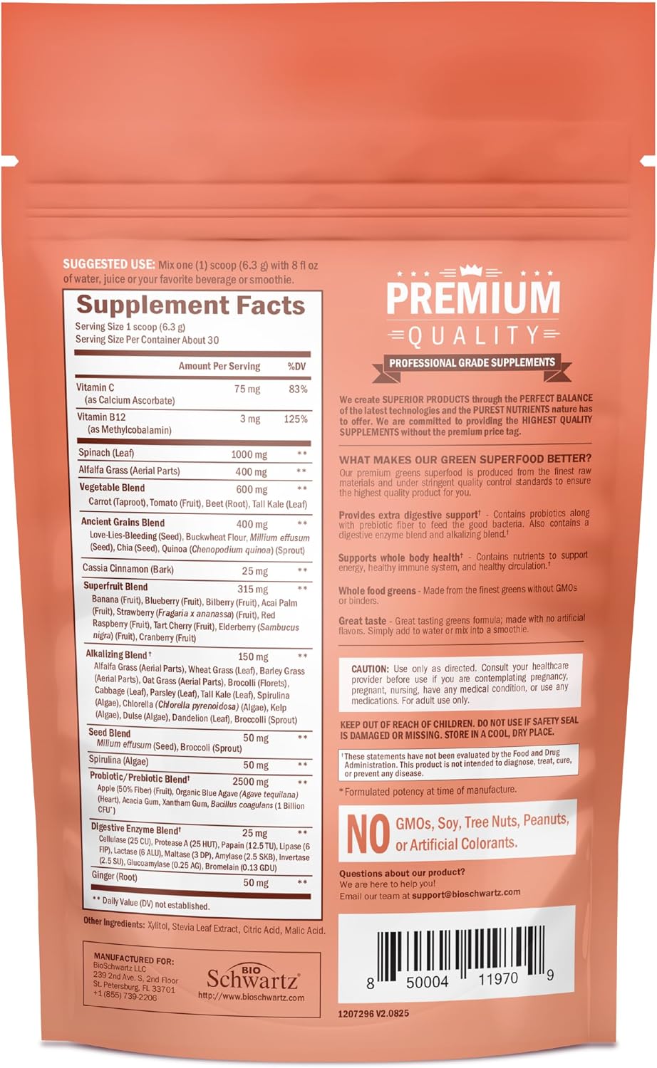 Super Greens Powder with Probiotics, Prebiotics, Digestive Enzymes
