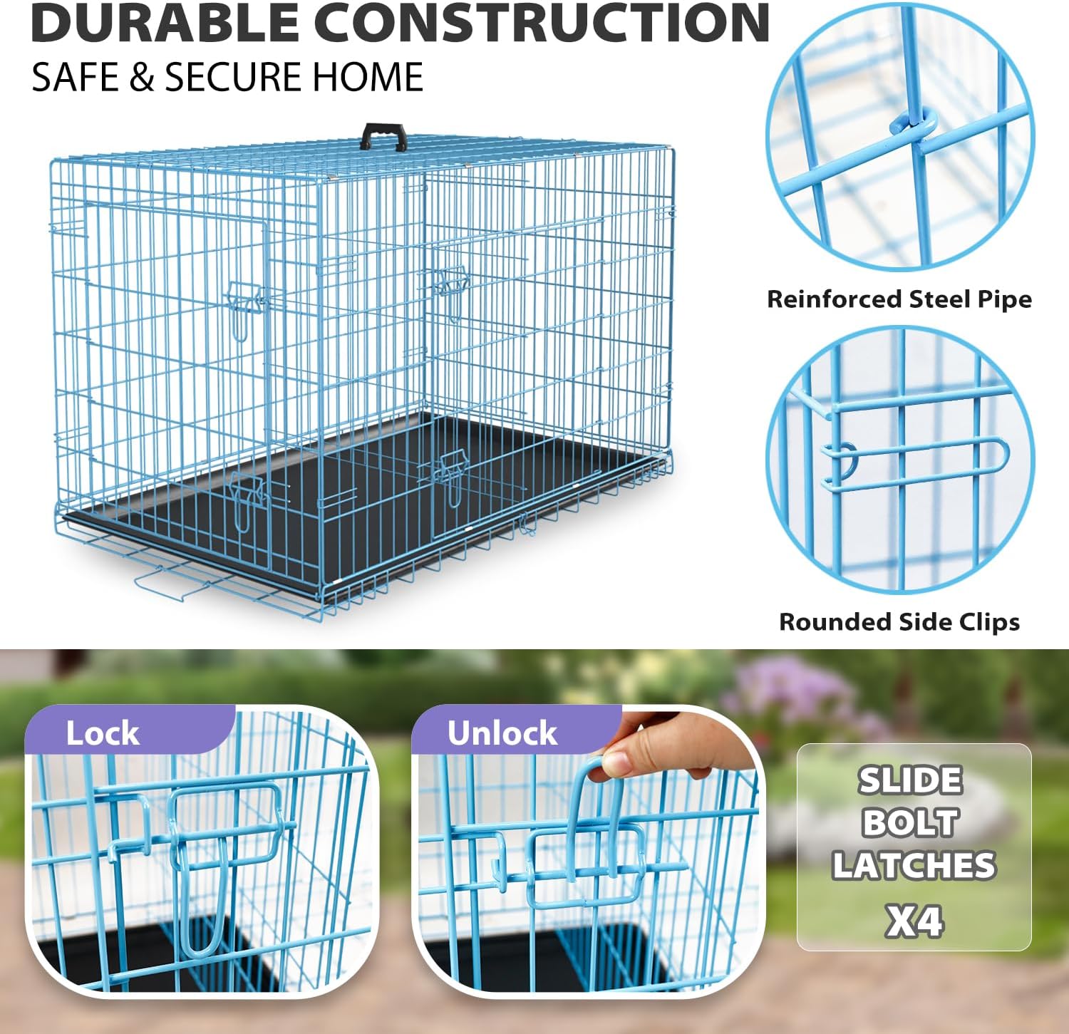 BestPet | Dog Crate | 48" | Black | Foldable Metal Kennel with Double Doors