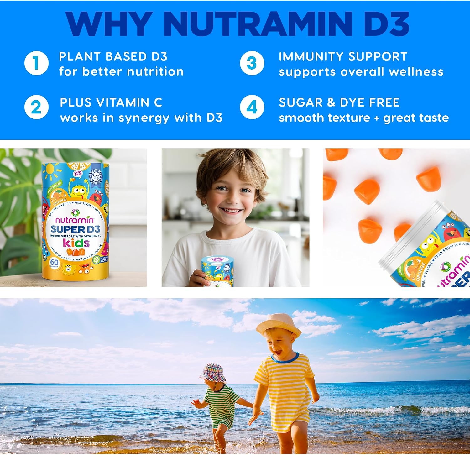 NUTRAMIN Sugar-Free Gummy Multivitamins for Kids, Allergen-Free, 90 Count