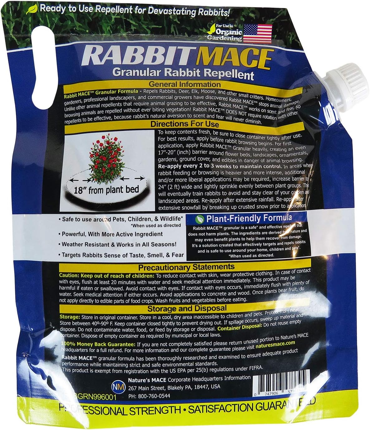 Nature's MACE Rabbit Mace Rabbit Repellent 3 lb Granules | Gardens, Lawns, Farms & Landscapes, Treats 1,350 sq ft, Granular Deterrent, All-Season Use, Safe for Pets, Children, Plants.