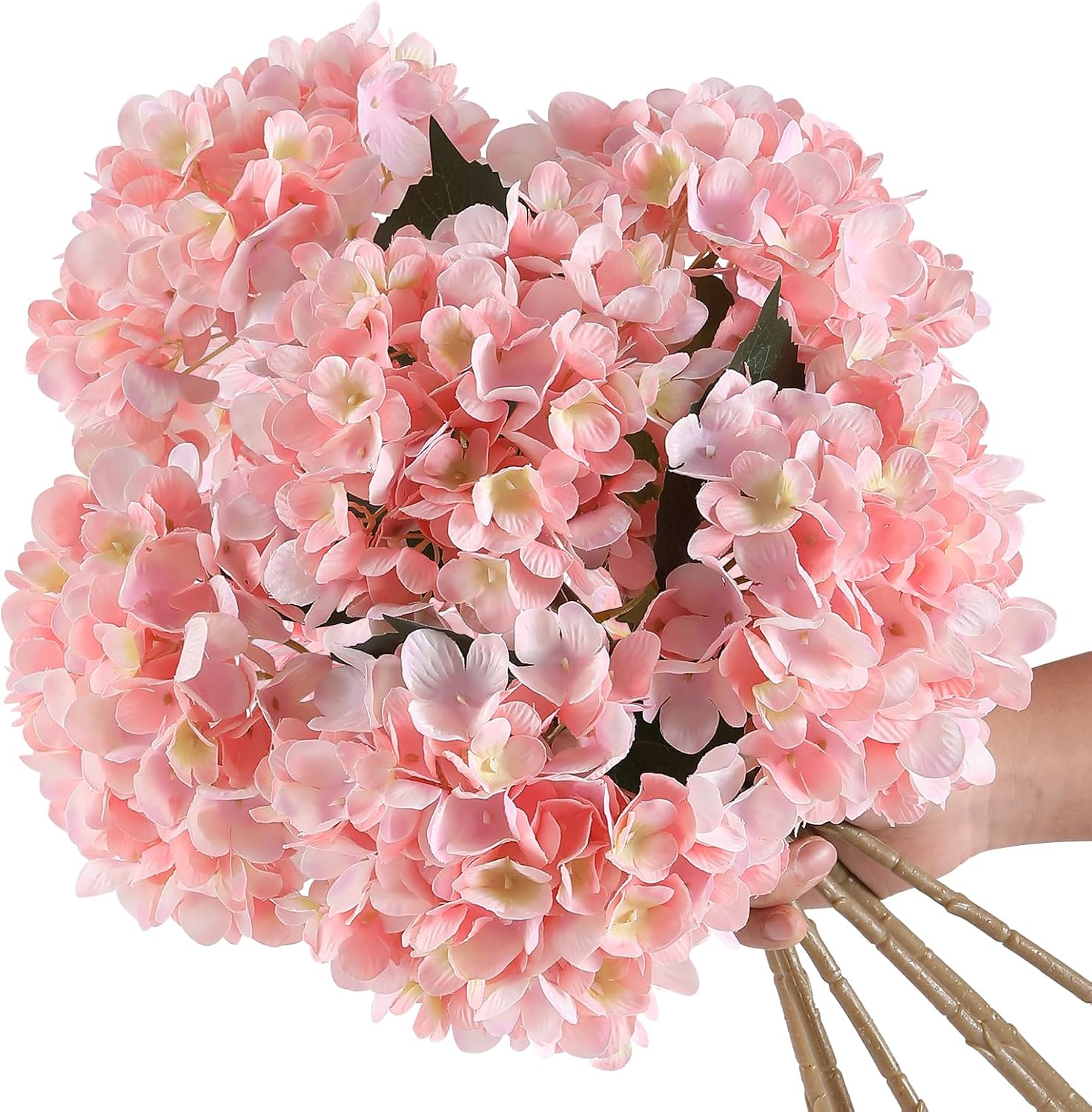 Kisflower 6pcs White Hydrangea Artificial Flowers - Faux Hydrangea Flowers, Fake Silk Flowers for Table Centerpiece
