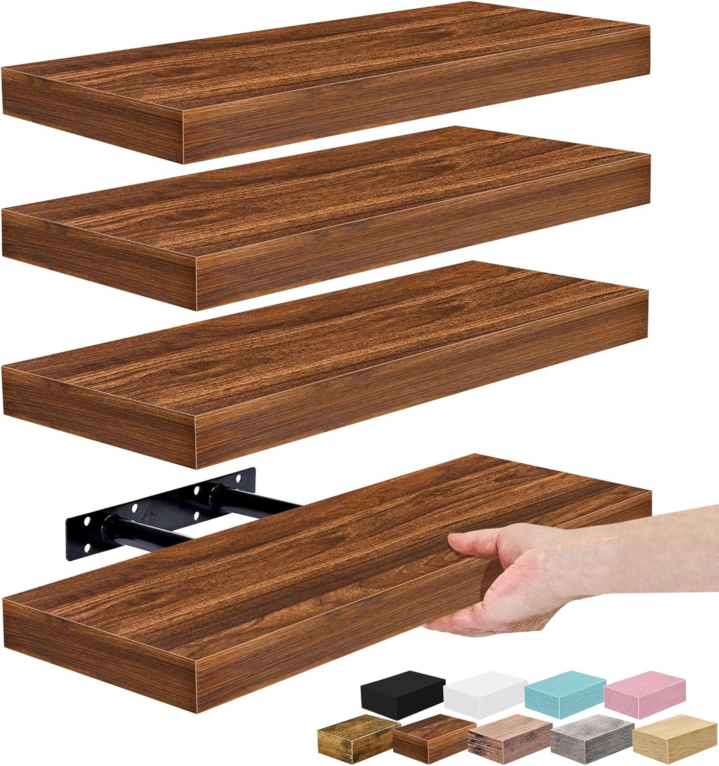 Sorbus Floating Shelves for Wall – 16 Inch Floating Shelf for Kitchen, Bedroom, Living Room, Bathroom, Home & Wall Decor - Mounted Bathroom Shelves with Invisible Brackets (Grey, 3 Pack)