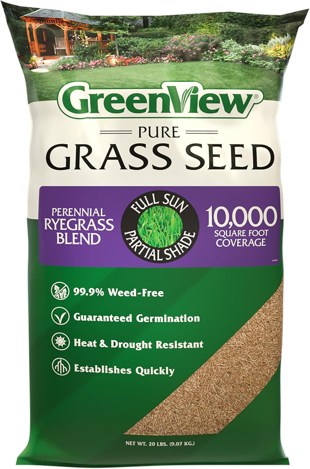 GreenView Pure Grass Seed Perennial Ryegrass Blend, 20 lb. Bag | Covers up to 10