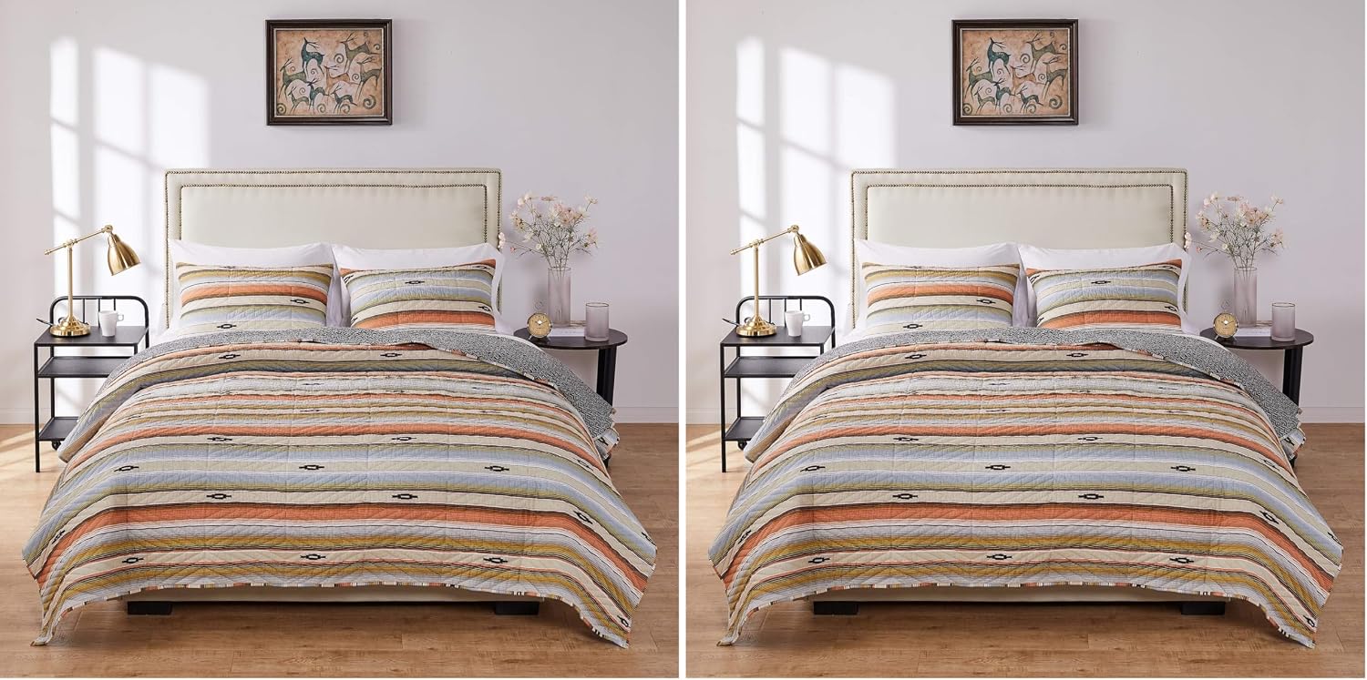 Greenland Home Fashions Ultra-Soft, Reversible, Brushed Microfiber Quilt Set, 3-Piece Full/Queen, Misty Bloom