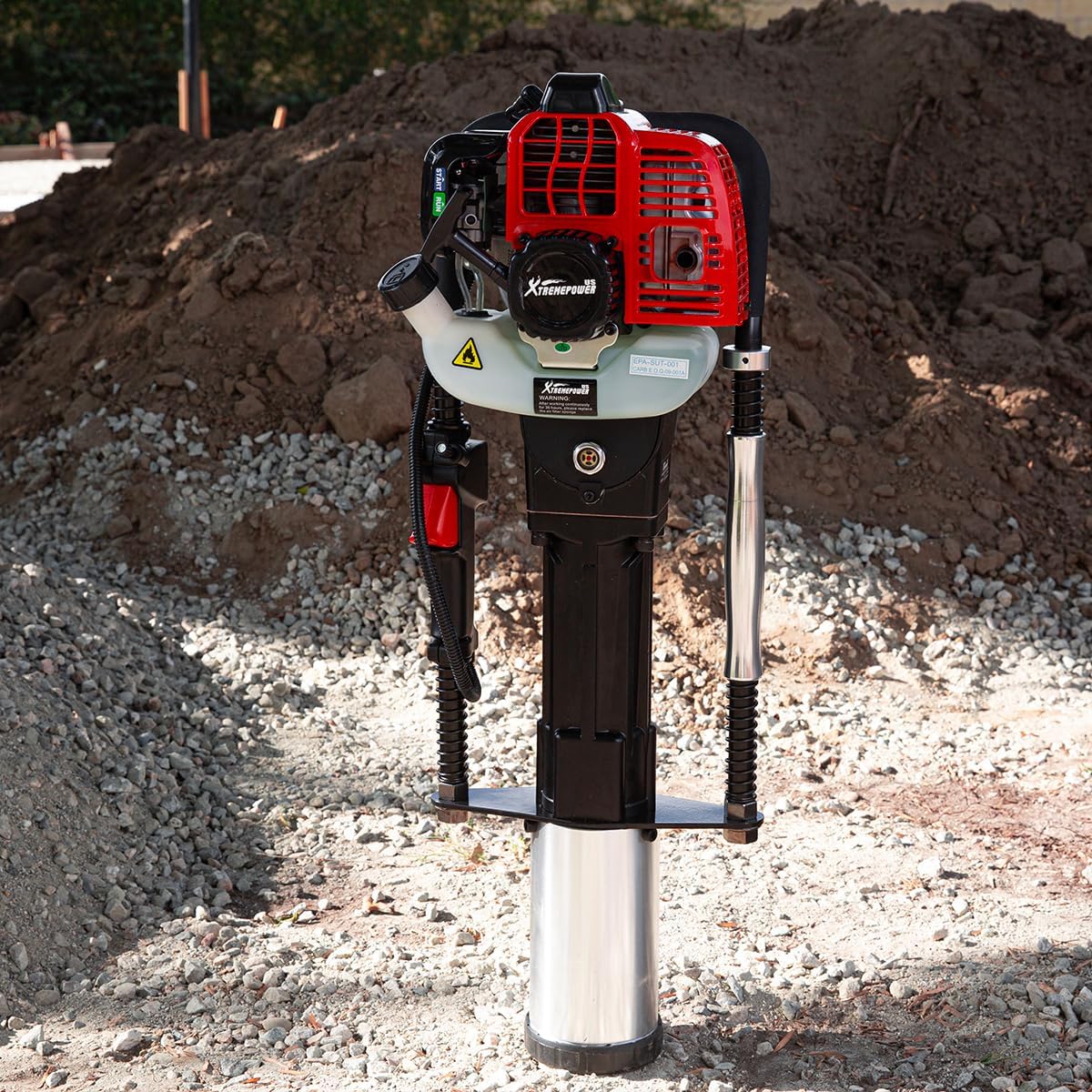XtremepowerUS 52cc Gas Fence Post Driver, Heavy-Duty 2-Stroke Gasoline T-Post Driver with Carrying Case, Portable Pile Driver for Fence Posts