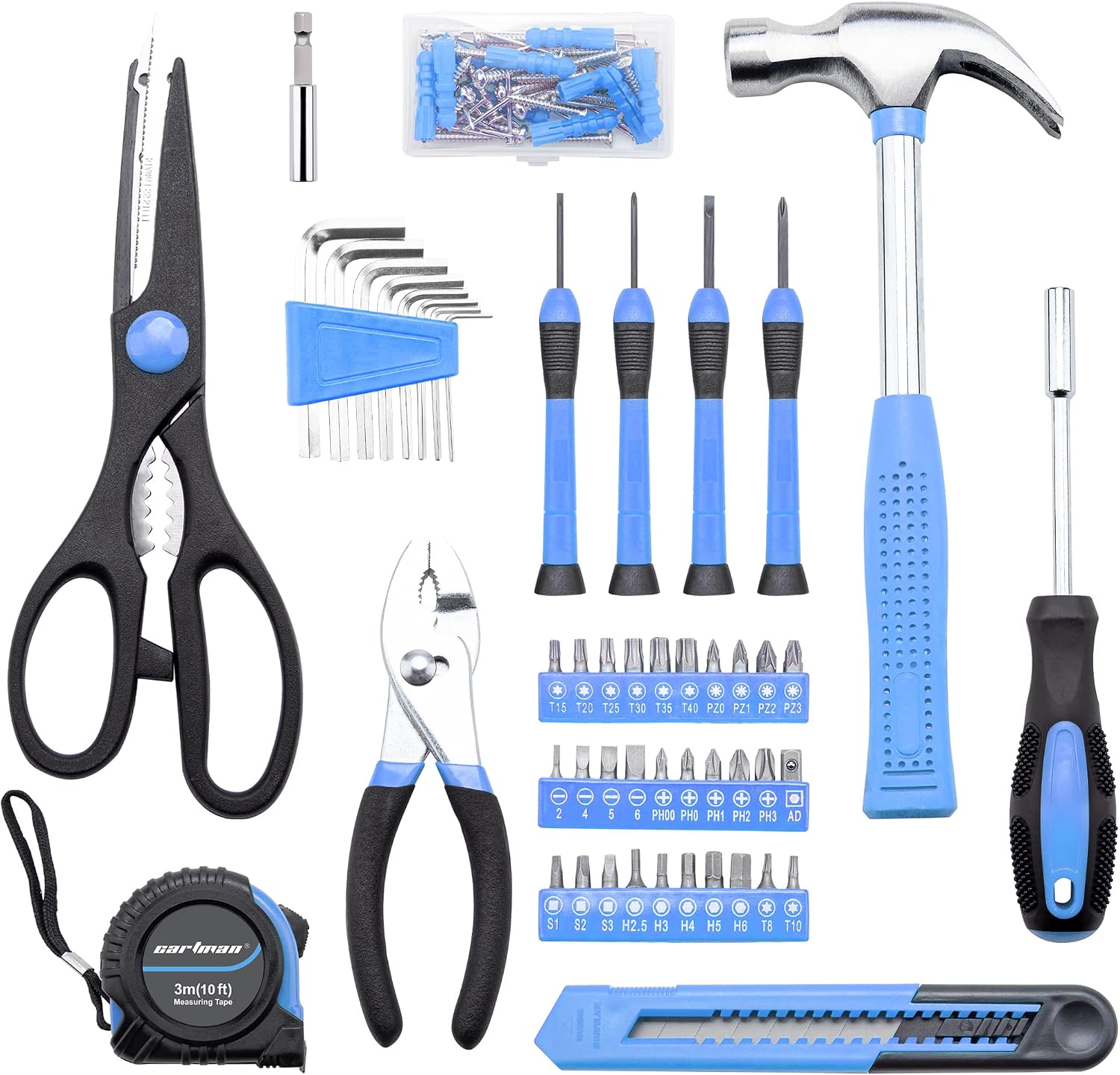 CARTMAN 39-Piece Household Tool Set, Orange Hand Kit With Storage Case | Complete assortment for home repairs, DIY projects, furniture setup, crafting, and daily household fixes in toolbox.