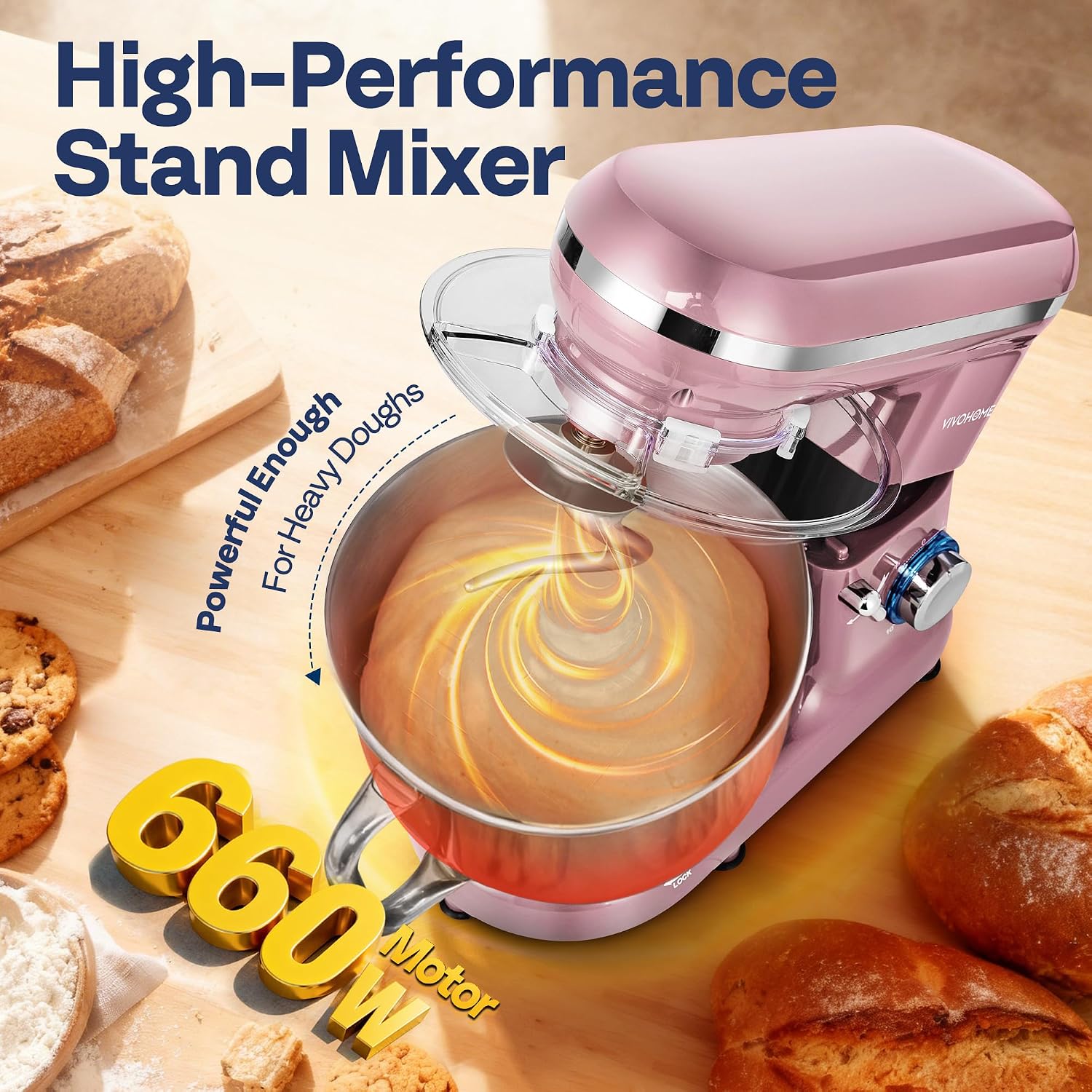 VIVOHOME Stand Mixer, 6-Quart Tilt-Head Kitchen Mixer with Bowl, Gray