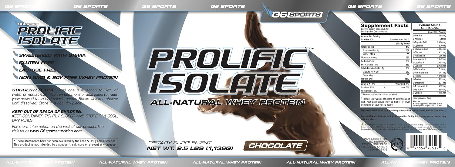 Nutrition Prolific Isolate All Natural Whey Protein Isolate (Gluten Free, Lactose Free, Stevia Sweetened, 25g Protein, 100 Calories) – 2.5lb Jar – Chocolate
