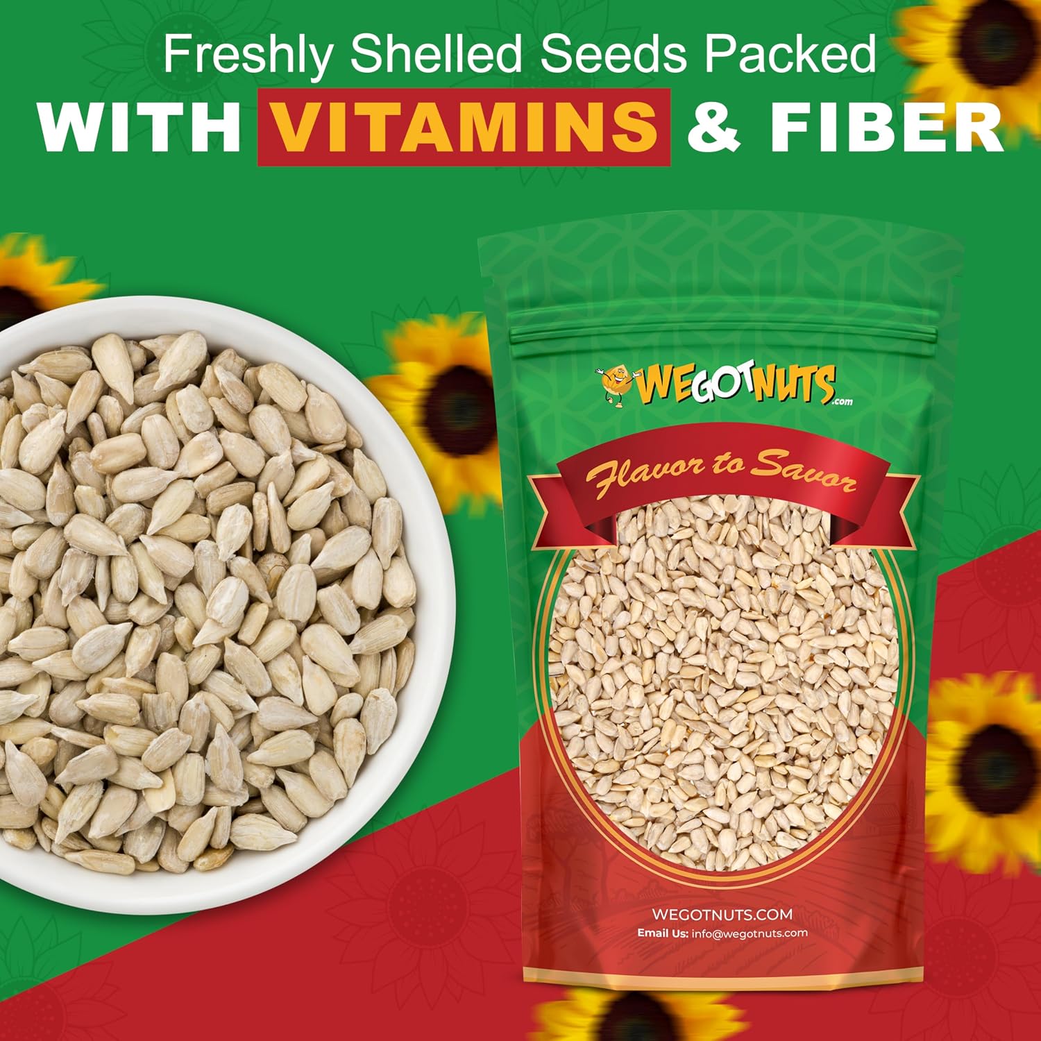 Raw Sunflower Seed Kernels by We Got Nuts - Premium Quality Kosher Shelled Sunflower Seeds - Natural & Healthy Fitness & Diet-Friendly Snack- Raw