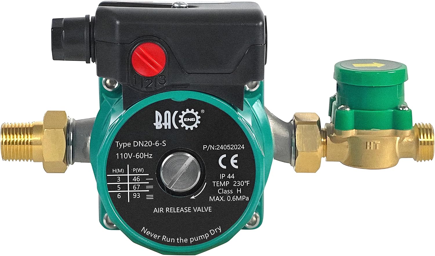 BACOENG Hot Water Recirculating Pump, Stainless Steel Head, Circulation Pump NPT 3/4", 3-Speed Control, Circulating Pump for Water Heater System