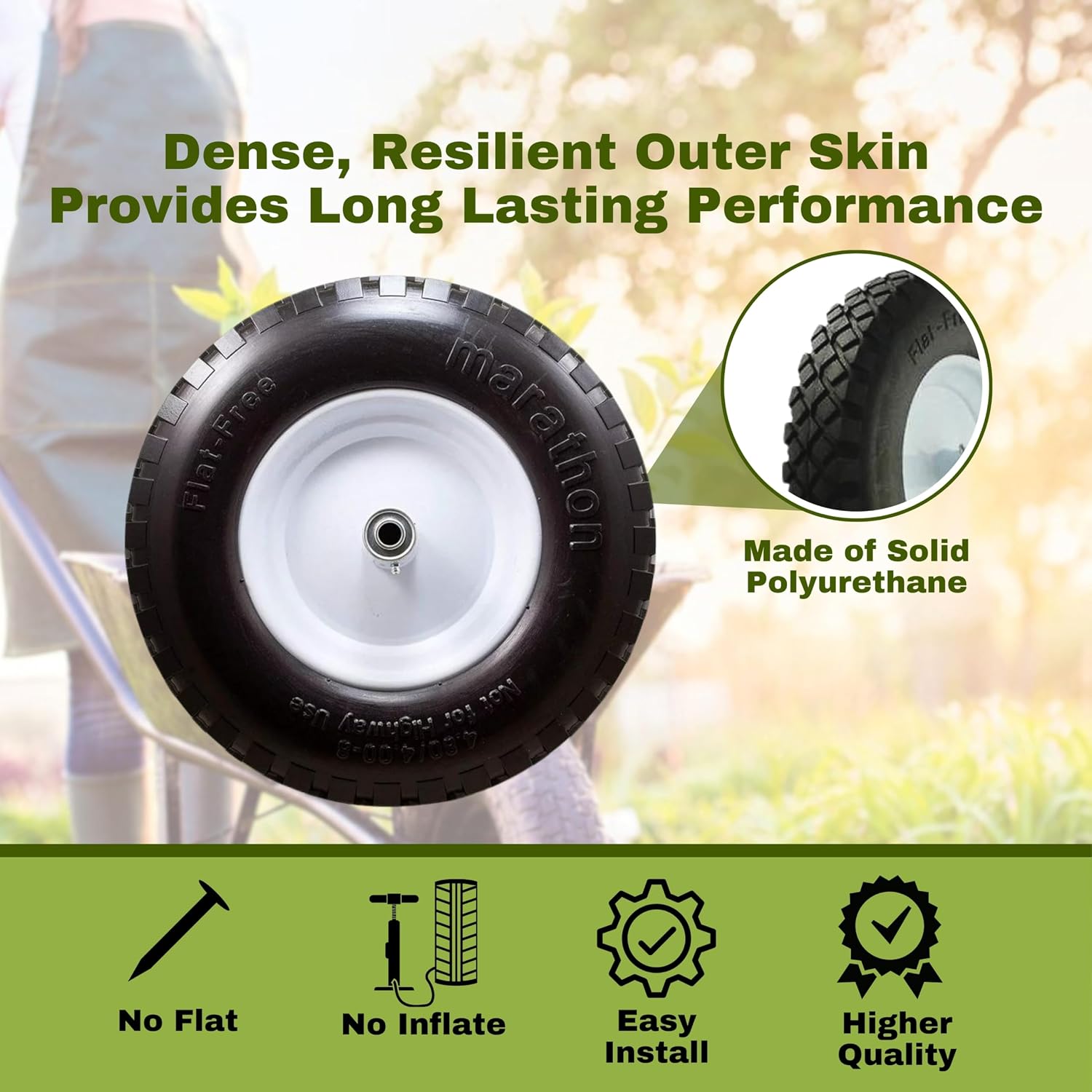 Marathon 00047 16" Knobby Flat Free Wheelbarrow Tire