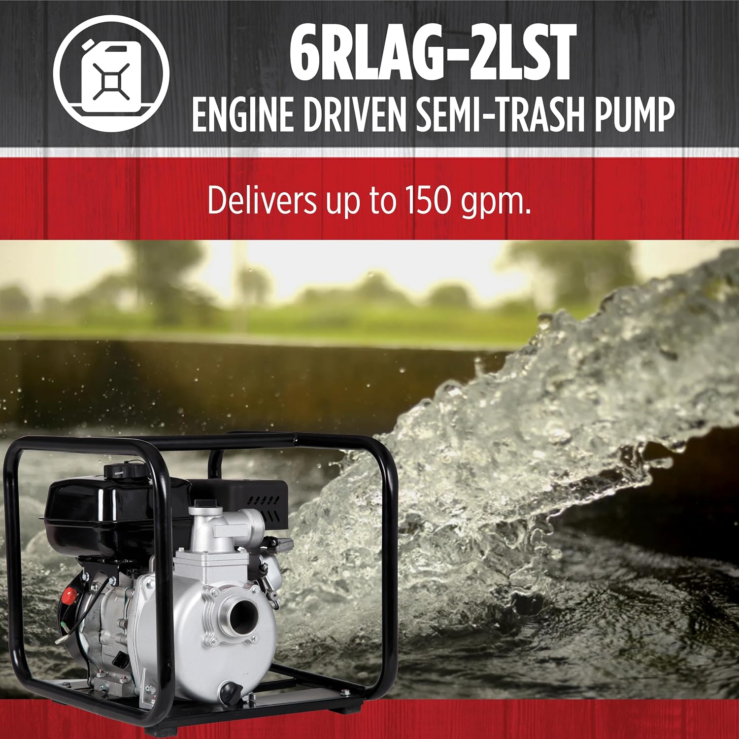Red Lion 6RLAG-2LST Semi-Trash Gas Powered Transfer Pump, 150 GPM, 208cc