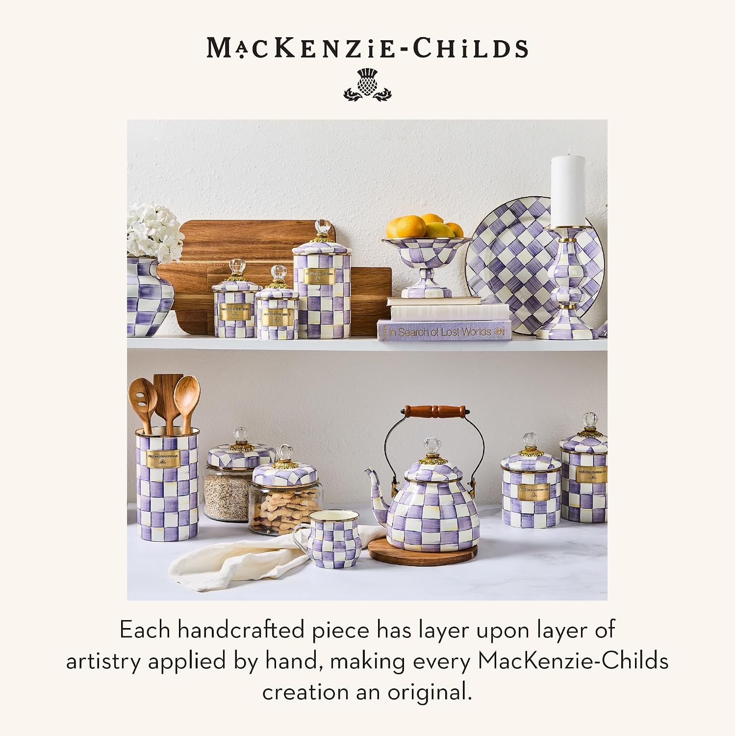 MACKENZIE-CHILDS Enamel Canister, Small, Black-and-White Courtly Check