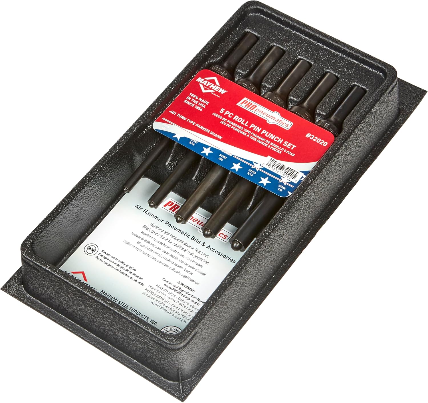 Mayhew Tools 32020 Pneumatic Roll Pin Punch, 5-Piece Set