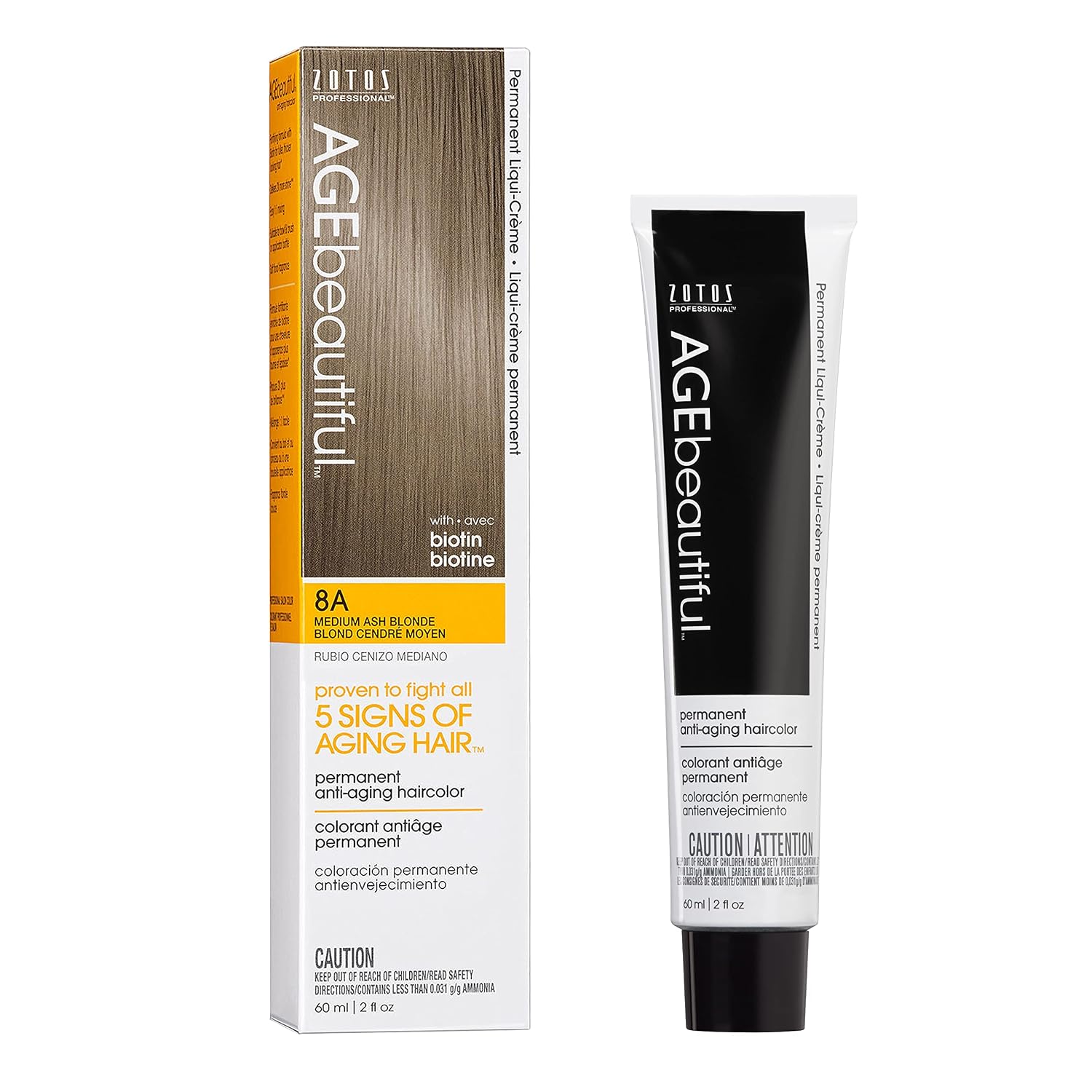 AGE beautiful Permanent Hair Color Cream, 100% Gray Coverage Hair Dye with Biotin Anti-Aging Formula for Fuller, Thicker Hair, Professional Salon Quality