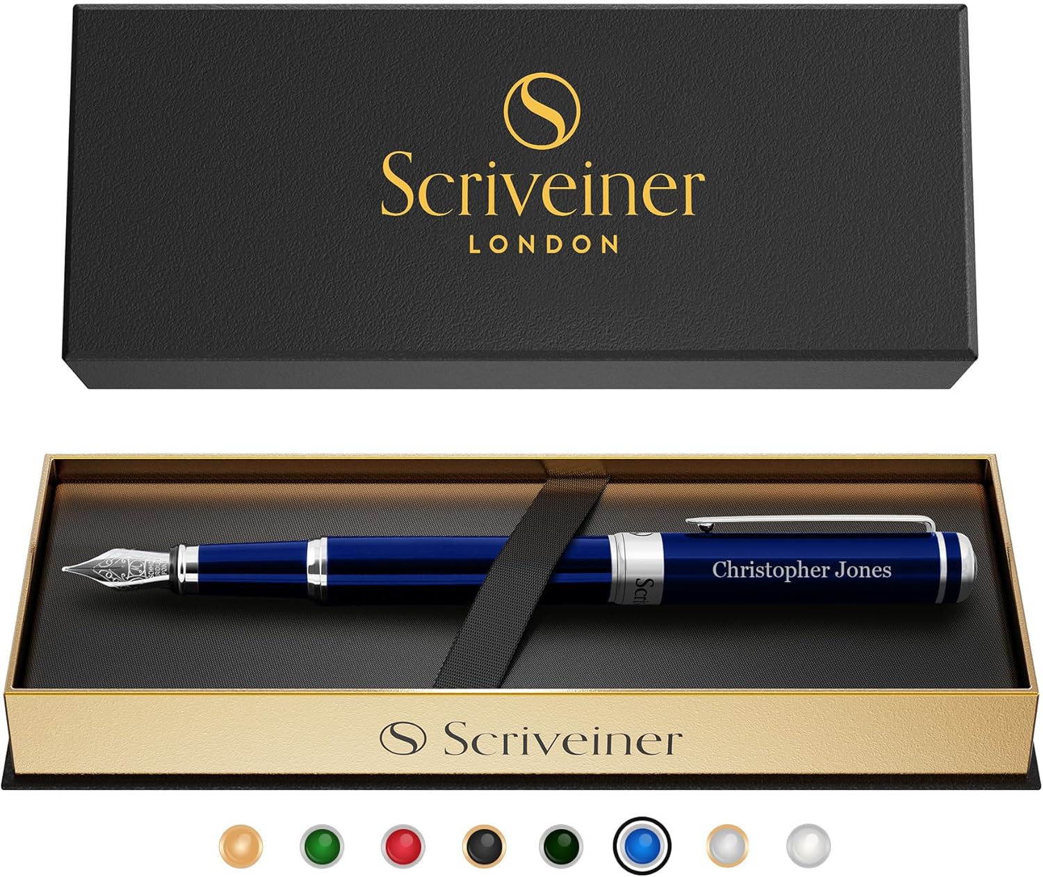 Scriveiner Silver Chrome Fountain Pen - Stunning Luxury Pen, Real Gold Finish Schmidt Gilded Nib (Medium), Best Pen Gift Set for Men & Women