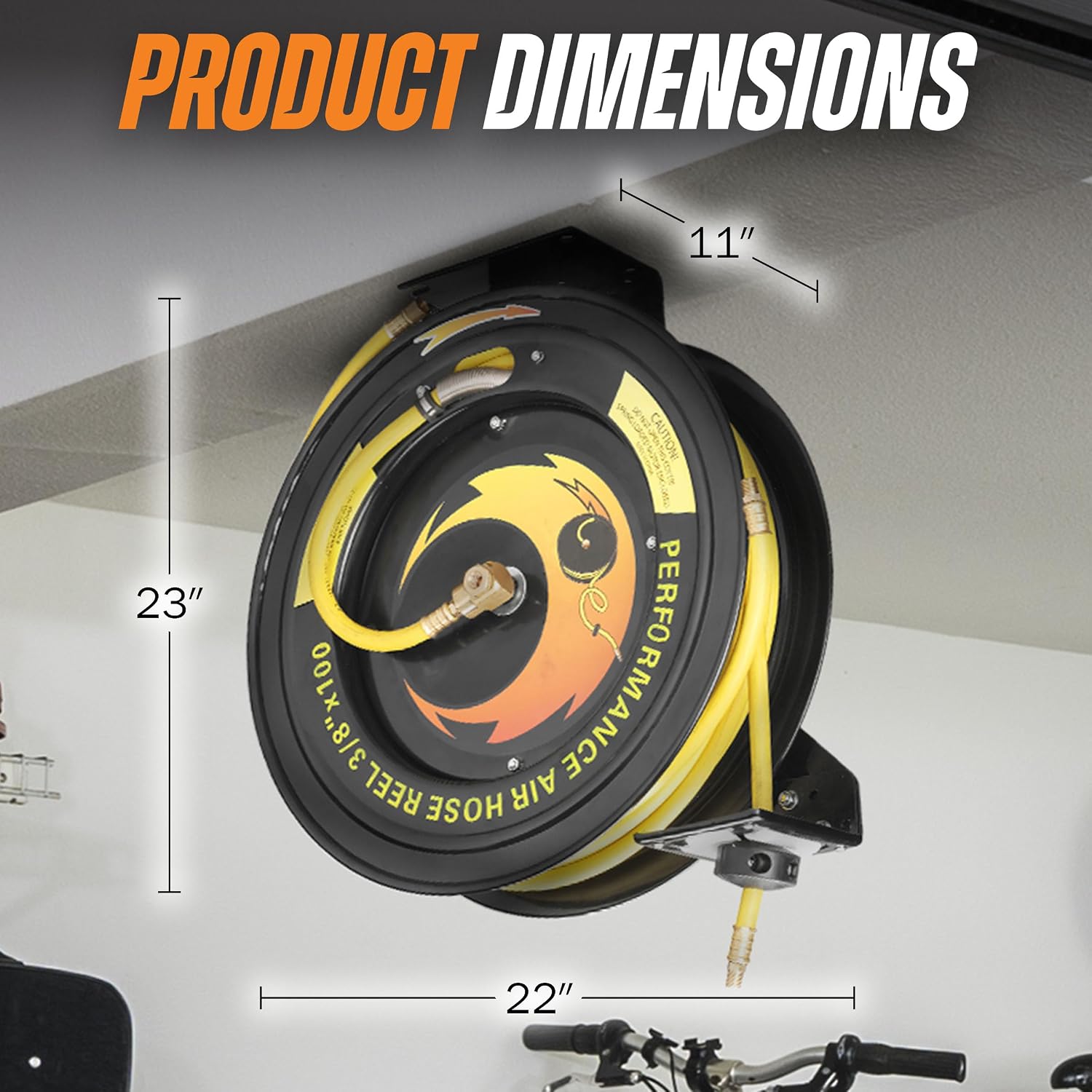 100-FT Retractable Air Hose Reel – 300 PSI Heavy-Duty Air Compressor Hose and Reel, Air Hose Auto-Rewind Design, Wall