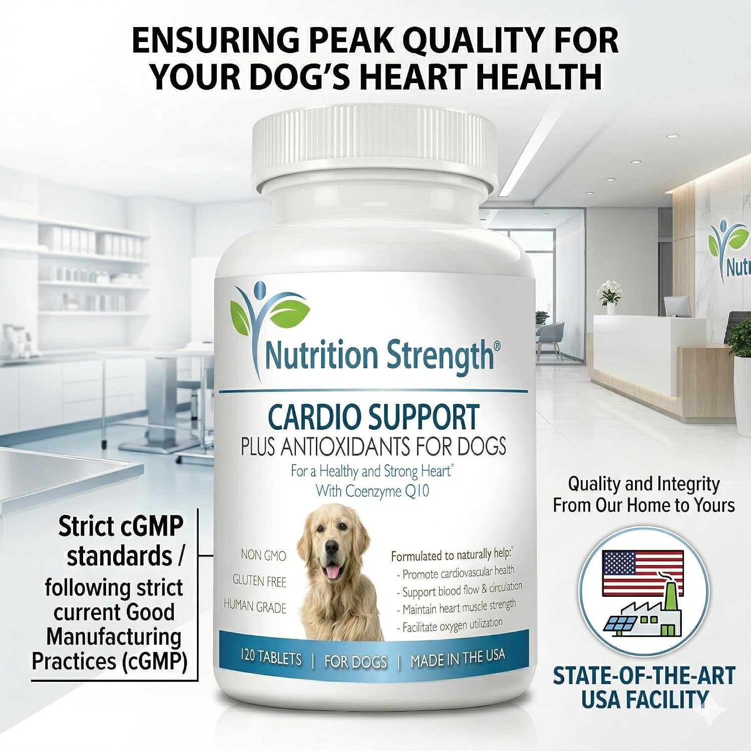 Cardio Support for Dogs Plus Antioxidant, L-Carnitine, L-Taurine, with Coenzyme Q10 and Vitamin E, Promotes a Healthy and Strong Dog Heart