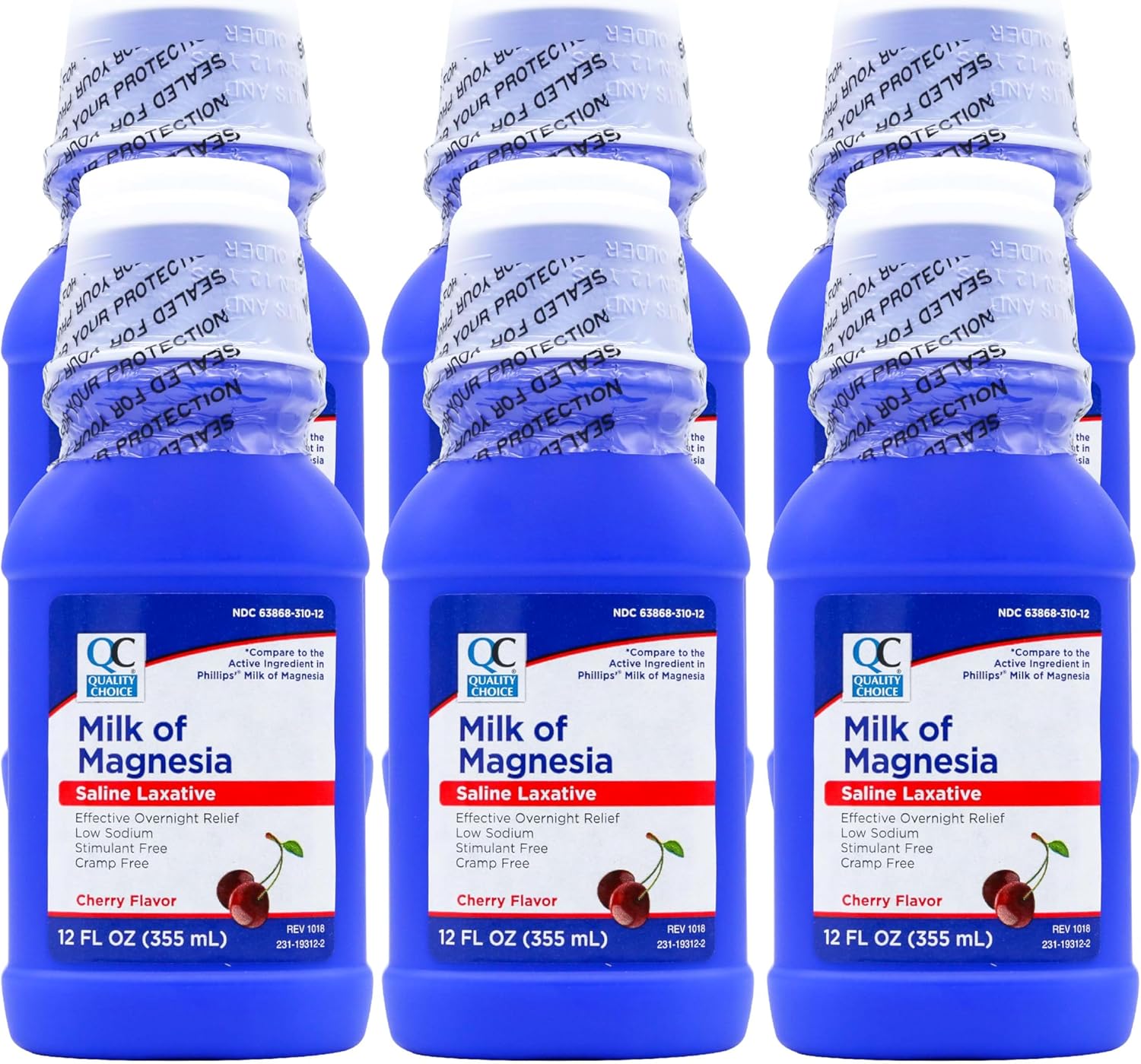 Quality Choice Milk of Magnesia Cherry Flavor 12 Fl Oz (335ml), Plastic Bottle (Pack of 6)