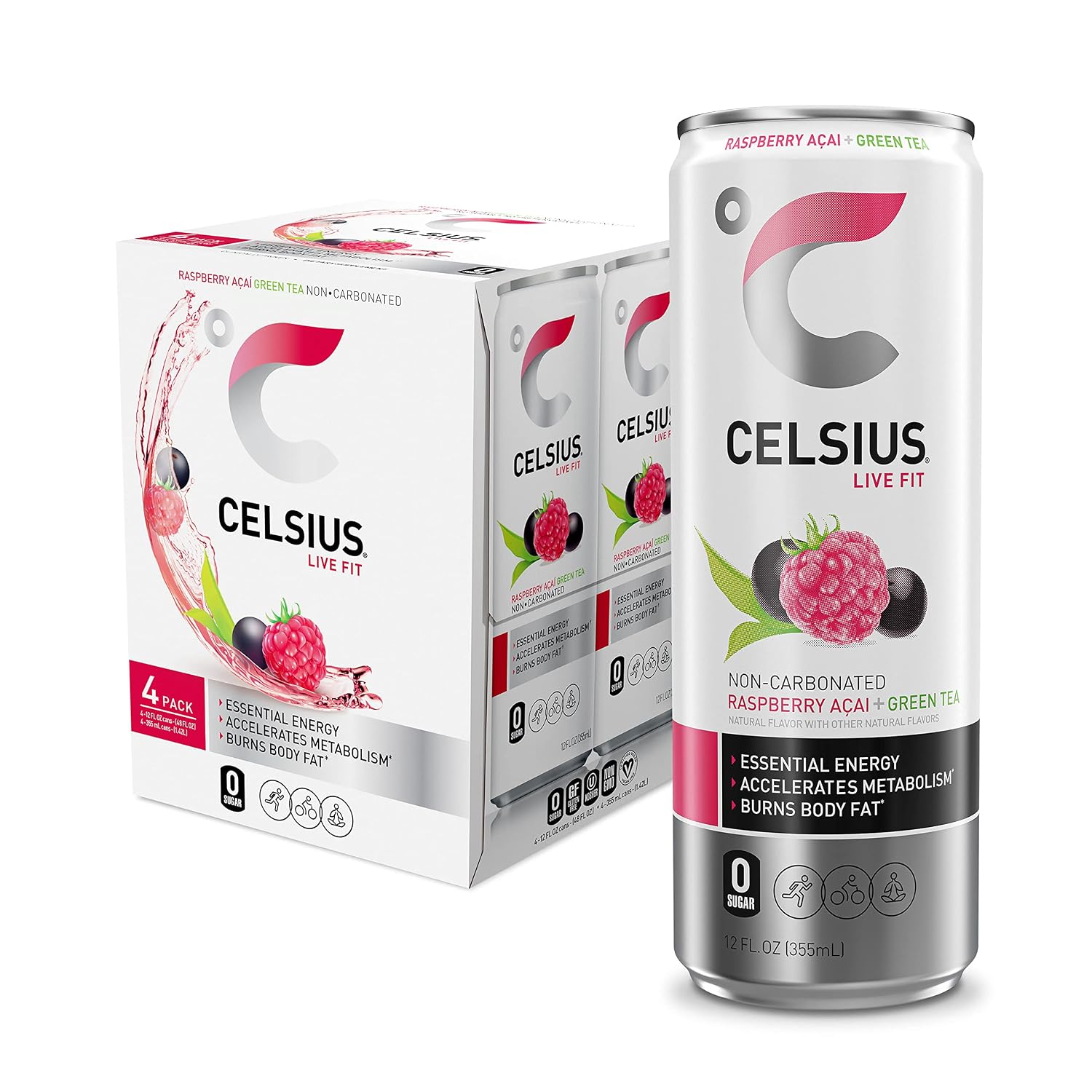 CELSIUS Sparkling Peach Vibe, Functional Essential Energy Drink 12 Fl Oz (Pack of 4)