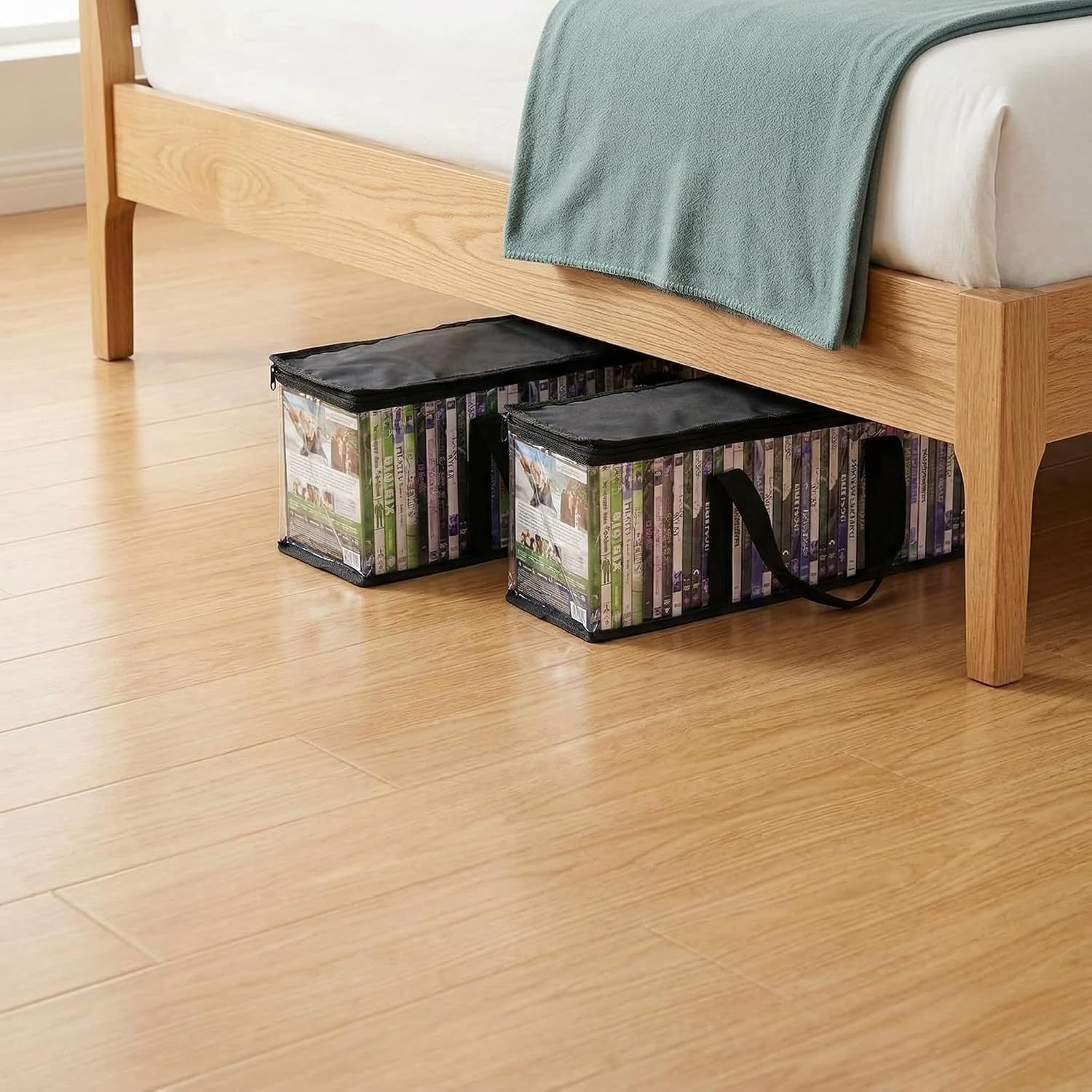 Fasmov Set of 4 DVD Storage Bags Hold up to 160 DVDs (40 Each Bag), Water Resistant DVD Holder Case with Handles