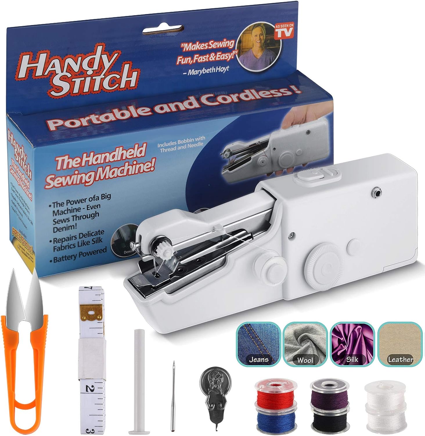 Blizzow Handheld Sewing Machine, Mini Portable Sewing Machine, Electric Household Quick Repairing Tool with Measure Tape for Fabric, Kids Cloth