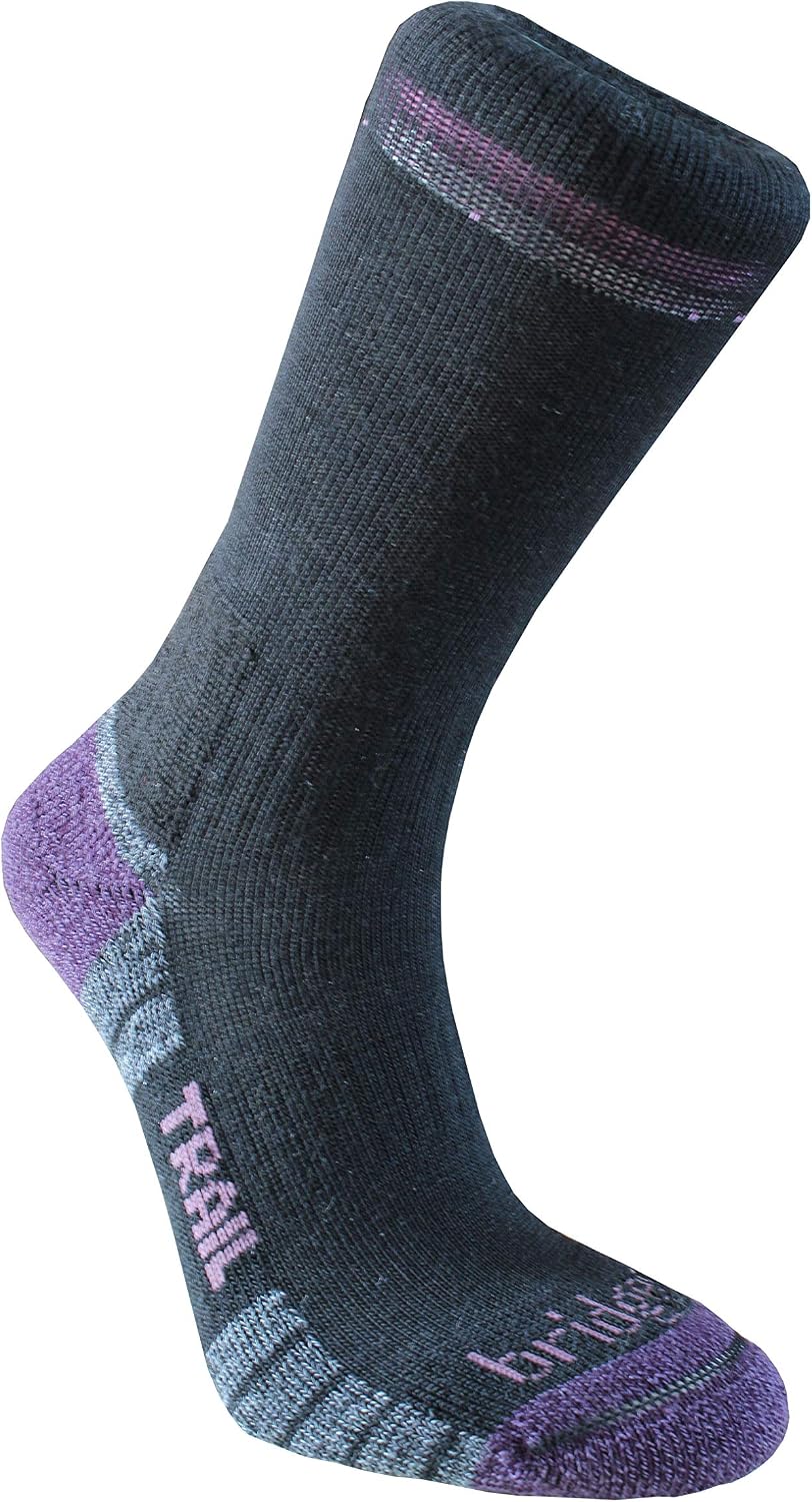 Bridgedale Hike Lightweight Trail Merino Endurance Boot Womens Walking Socks Large Black Purple