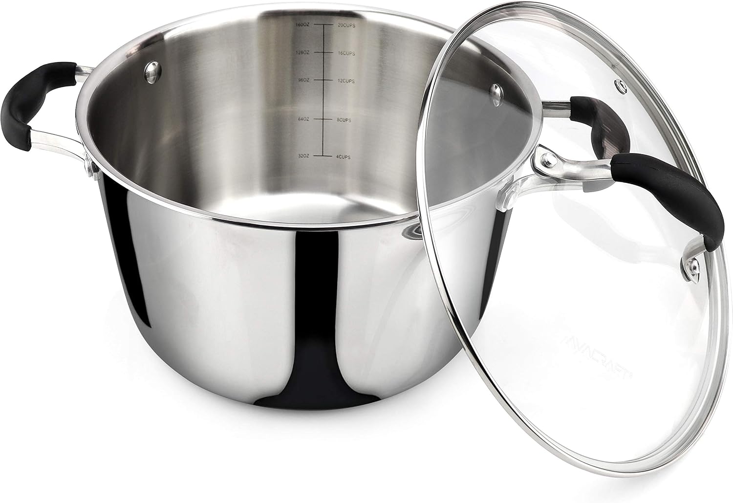 AVACRAFT 6 Quart Stainless Steel Stock Pot with Glass Strainer Lid | 5-Layer Capsule Base, Tempered Glass Strainer Lid, Drip-Free Pour Spouts, Induction Compatible, Dishwasher Safe