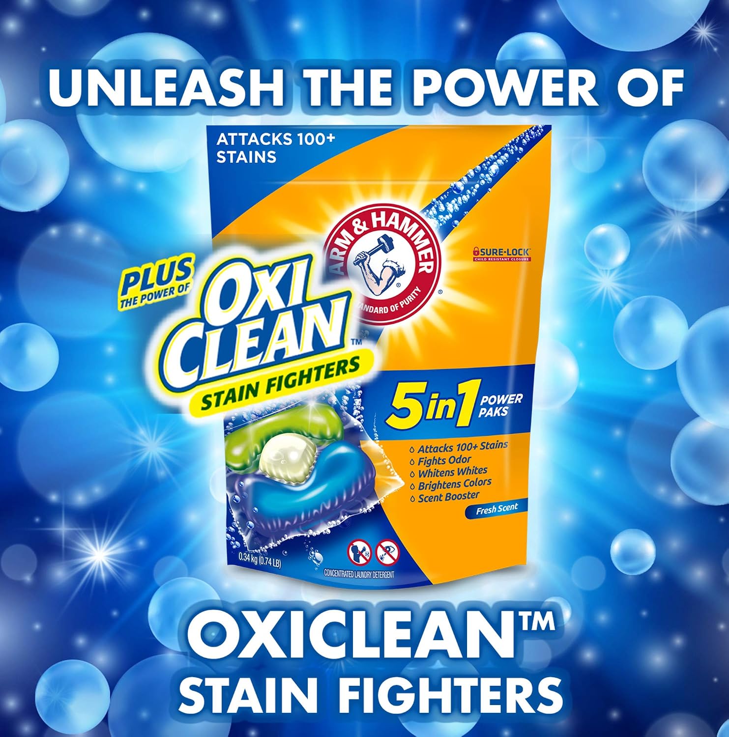 Arm & Hammer plus OxiClean 5-in-1 Power Paks, 17 Count (Packaging may vary)
