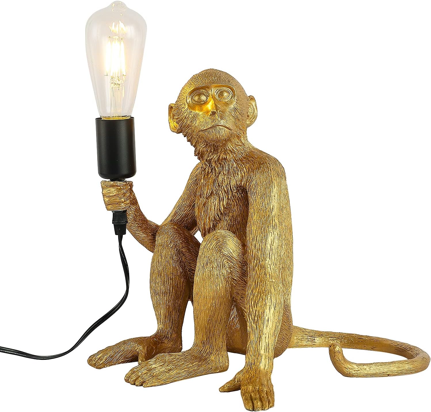 Resin Hemp Rope Monkey Table Light Retro Edison Monkey Desk Resin Sitting Monkey Lighting Fixture E27 for Dining Living Room Bedroom Bar Cafe