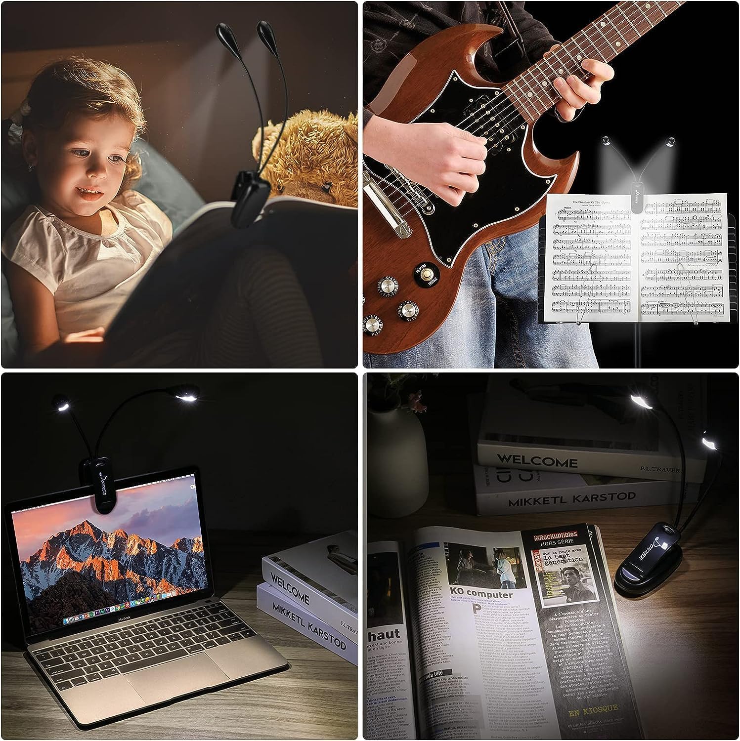Donner DMS-1 Sheet Music Stand with Light & Carrying Bag | Portable Metal Music Stand, Tabletop Music Book Stand for Guitar, Ukulele, Violin Players