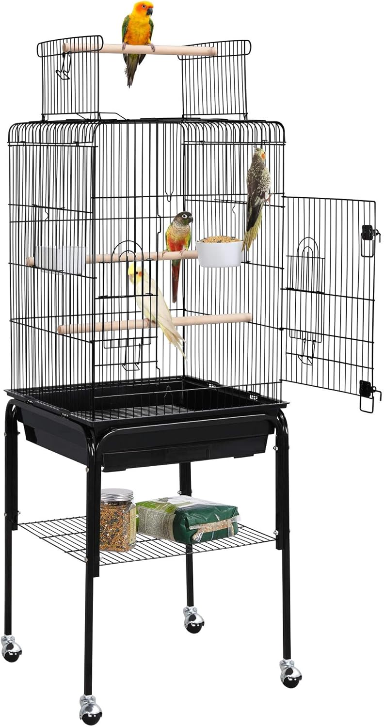 Yaheetech 53.5" Open Top Parrot Bird Cage with Detachable Rolling Stand, Roof Play Flight Cage for Cockatiels, Sun Conures