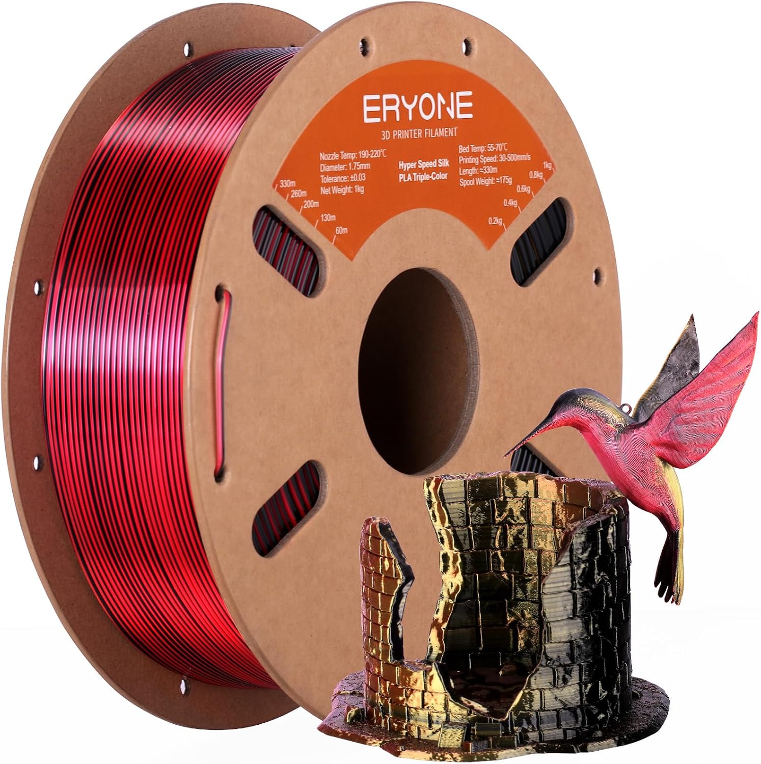 ERYONE Silk Filament PLA+ 1.75mm Upgraded Shiny 3D Printer Filament, Gloss Finish, Fit Most FDM Printer Stable Printing,1kg (2.2LBS)/Spool, Silver