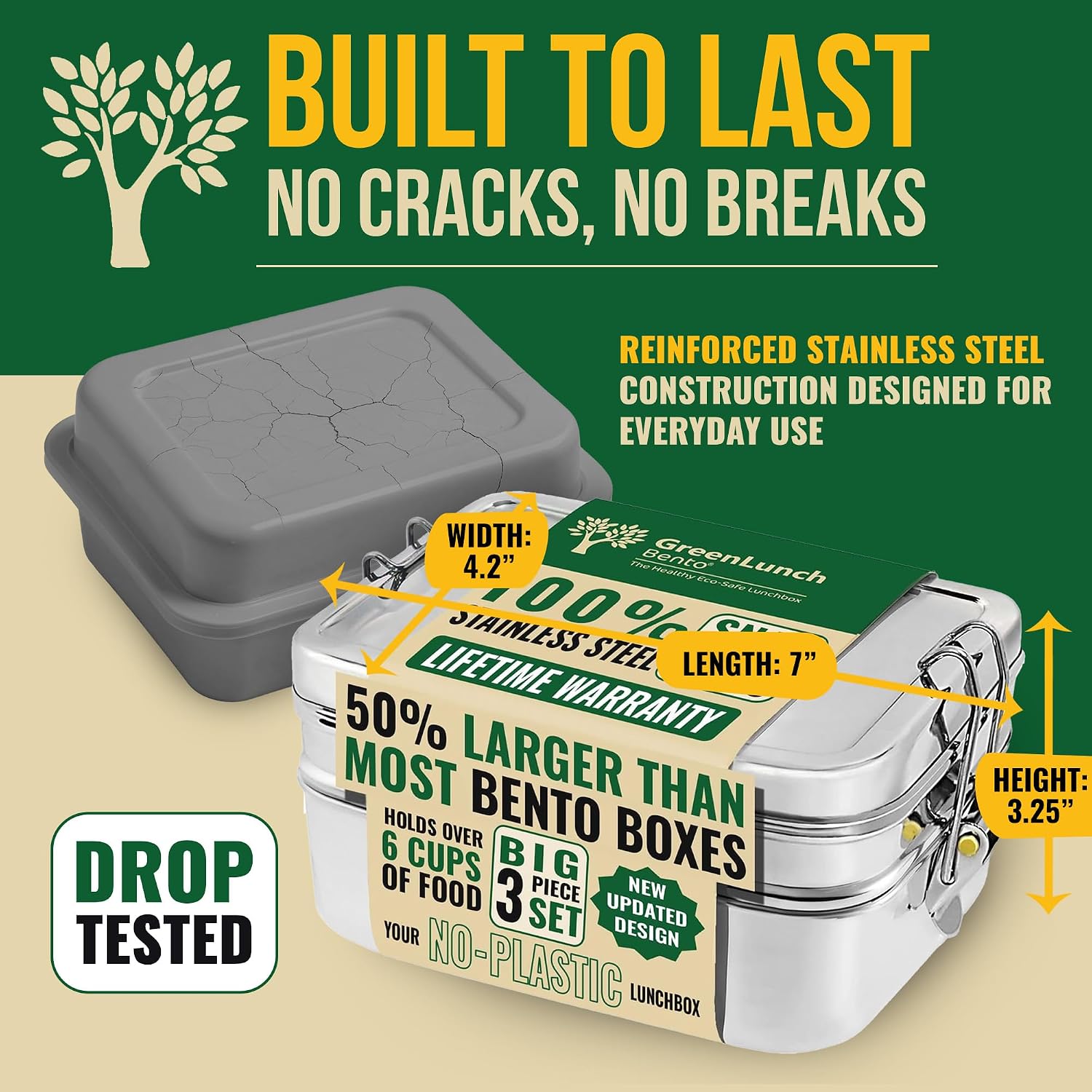 Stackable Stainless Steel Bento Box for Adults, 6 Cup with Snack Pod | Crack-Resistant, Secure Locks, Eco-Friendly Lunch Container for Work