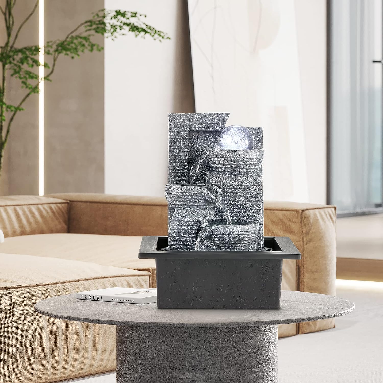 WICHEMI Indoor Water Fountain Tabletop Fountain Stacked Rock with LED Light | Relaxing Water Feature, Meditation Fountain, Soothing Sound, Stress Relief, For Home Office Bedroom Decor, 7.8"x7.8"x7.9"