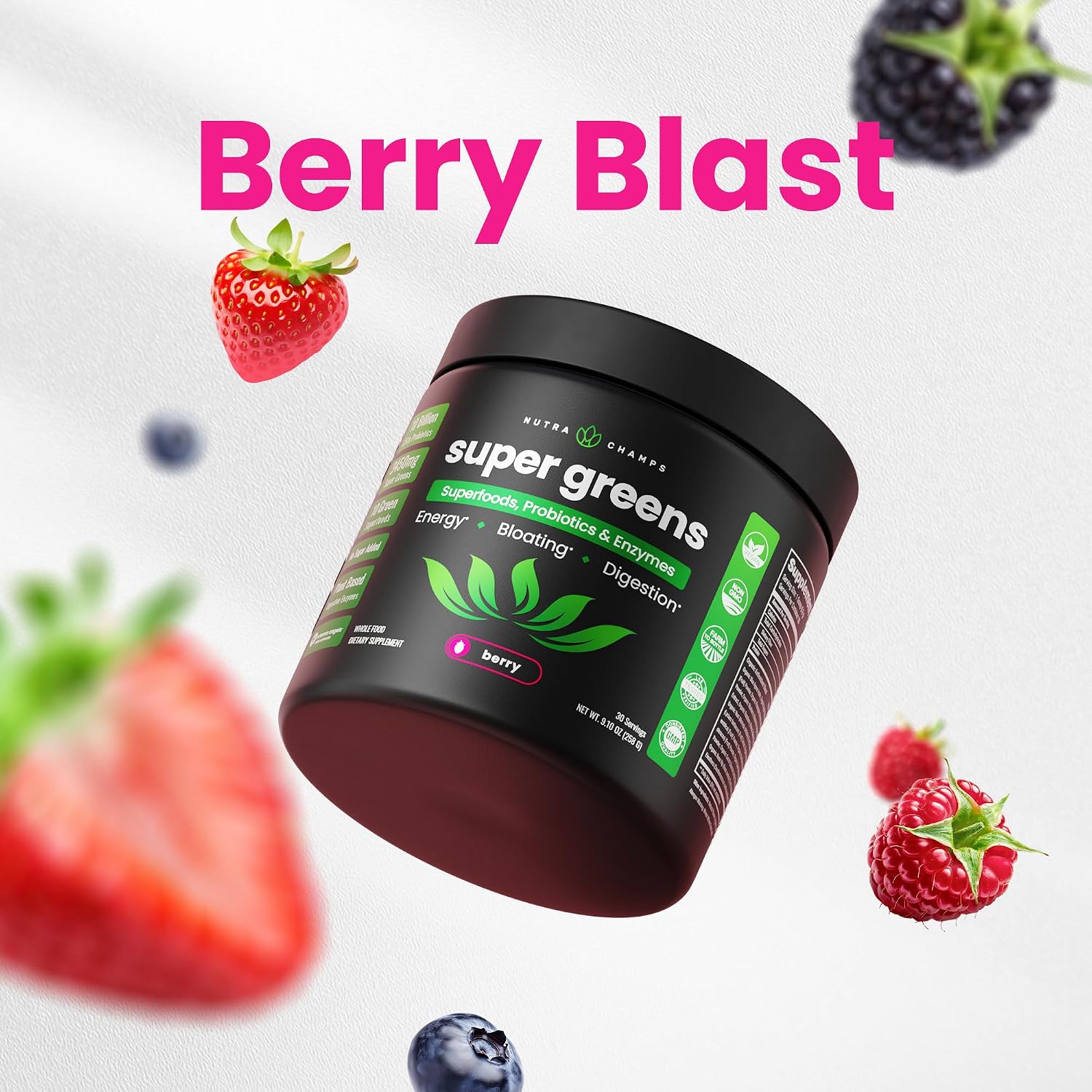 SuperGreens Powder, 40+ Organic Superfoods, Probiotics & Enzymes for Energy, Digestion, Gut Health & Bloating | Organic Fruit & Veggie Drink Mix
