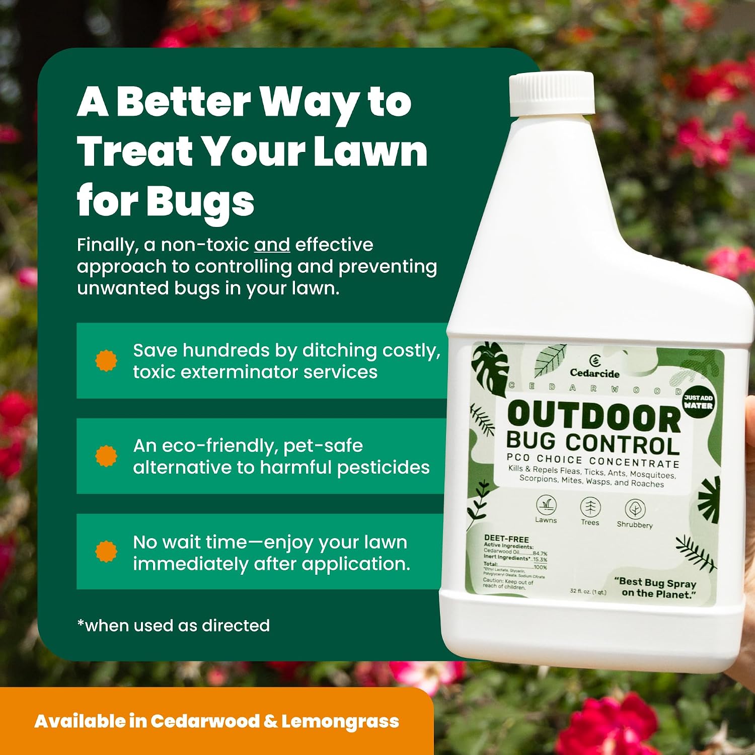 Cedarcide Outdoor Bug Control | Kills & Repels Mosquitoes, Ticks, Fleas