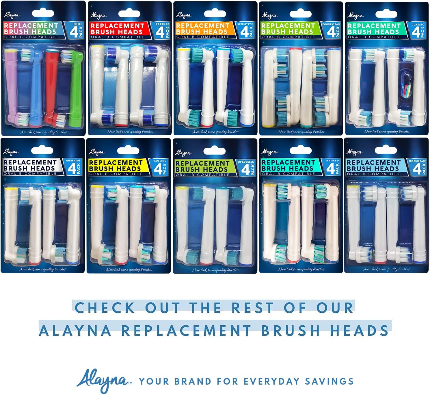 Alayna Assorted Brush Heads Compatible with Oral-B, 16 Pack