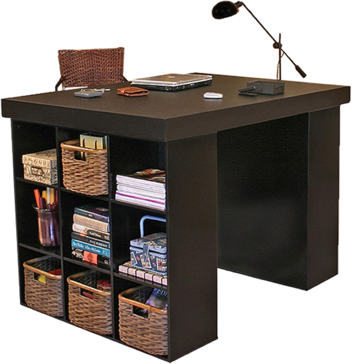 Venture Horizon Project Center Desk with Two 9-Cubby Bookcase (Oak)