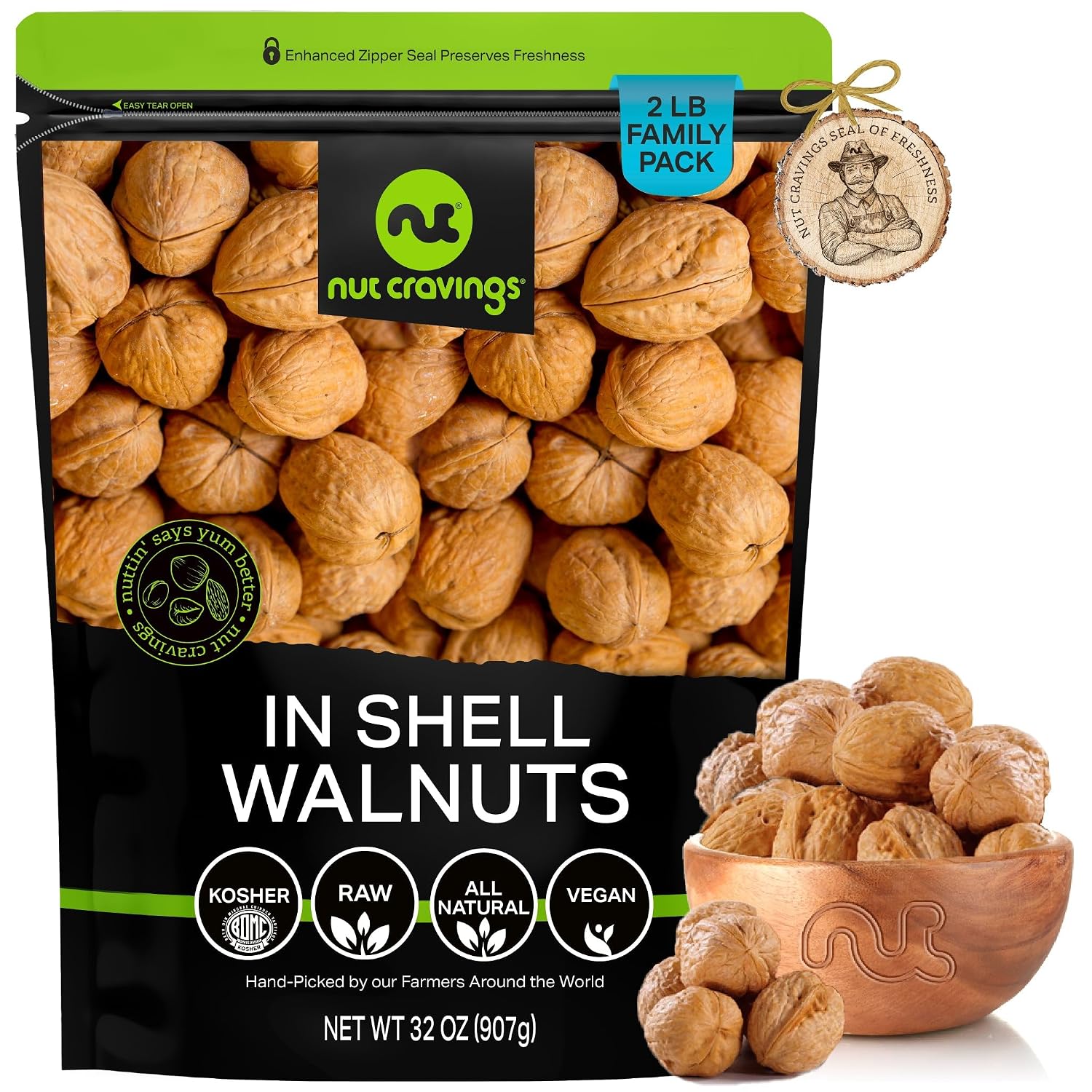 NUT CRAVINGS - Raw Walnuts In Shell, Whole, (80oz - 5 LB)