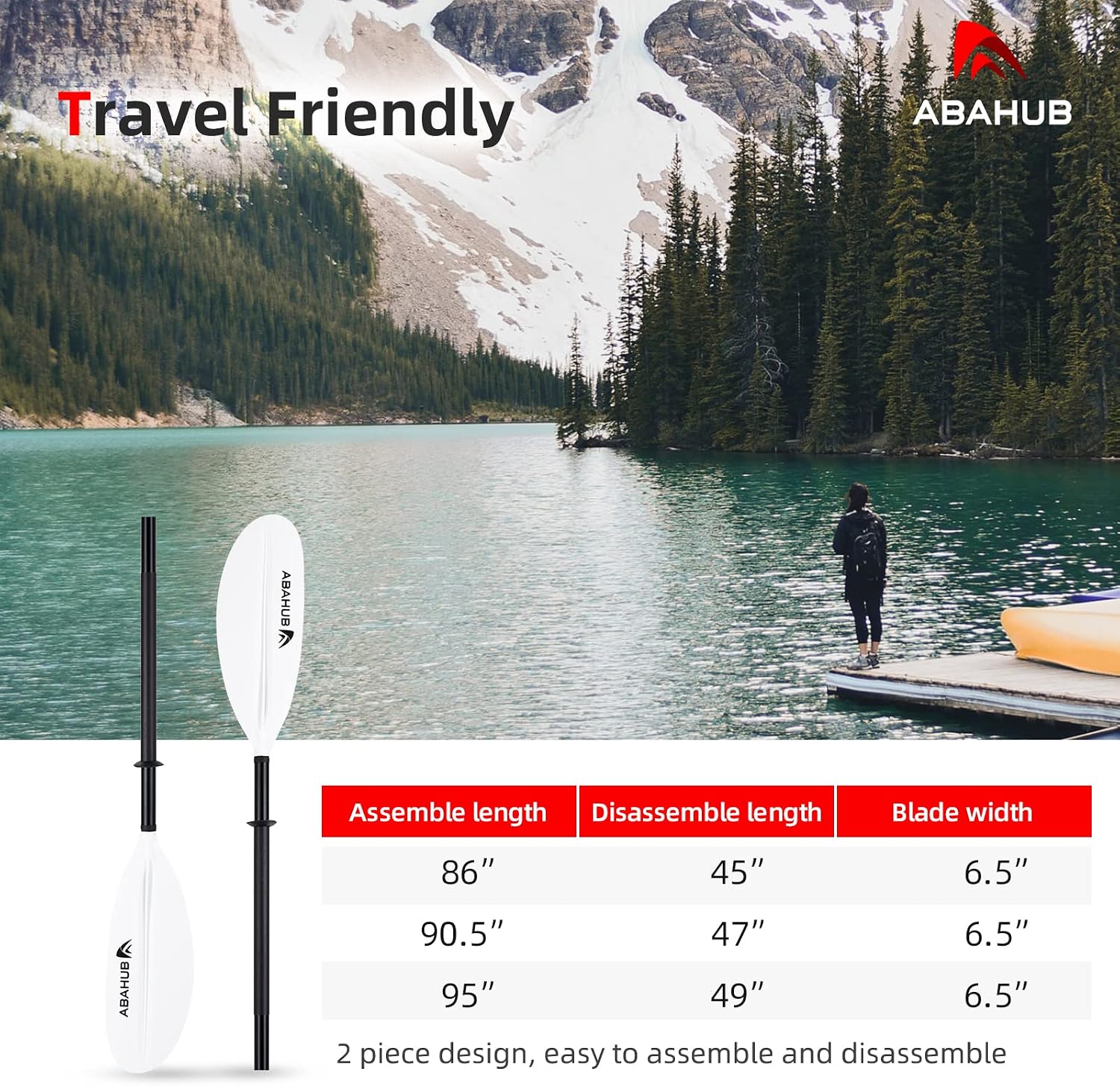 Abahub Kayak Paddle with Free Leash 220-240cm Kayaking Oars