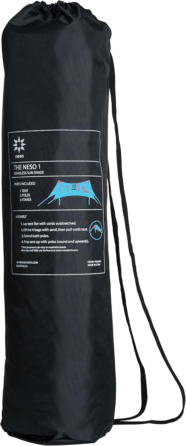 Neso Portable Beach Tent Sun Shelter with Sand Anchor - Lightweight Beach Shade Canopy - Easy Setup for Family Outings - Patented Reinforced Corners - UPF 50+ Sun Protection - 7 x 7ft - White