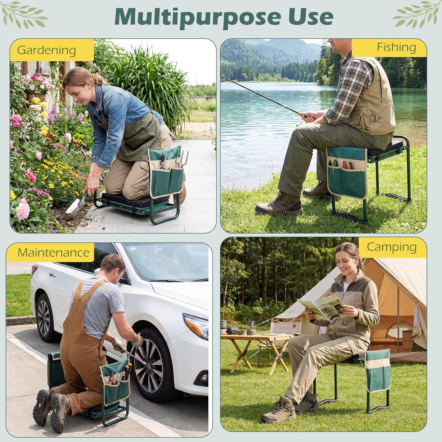 Goplus Garden Kneeler and Seat, Foldable Garden Bench for Kneeling & Sitting, Widened 8" EVA Soft Foam Pad
