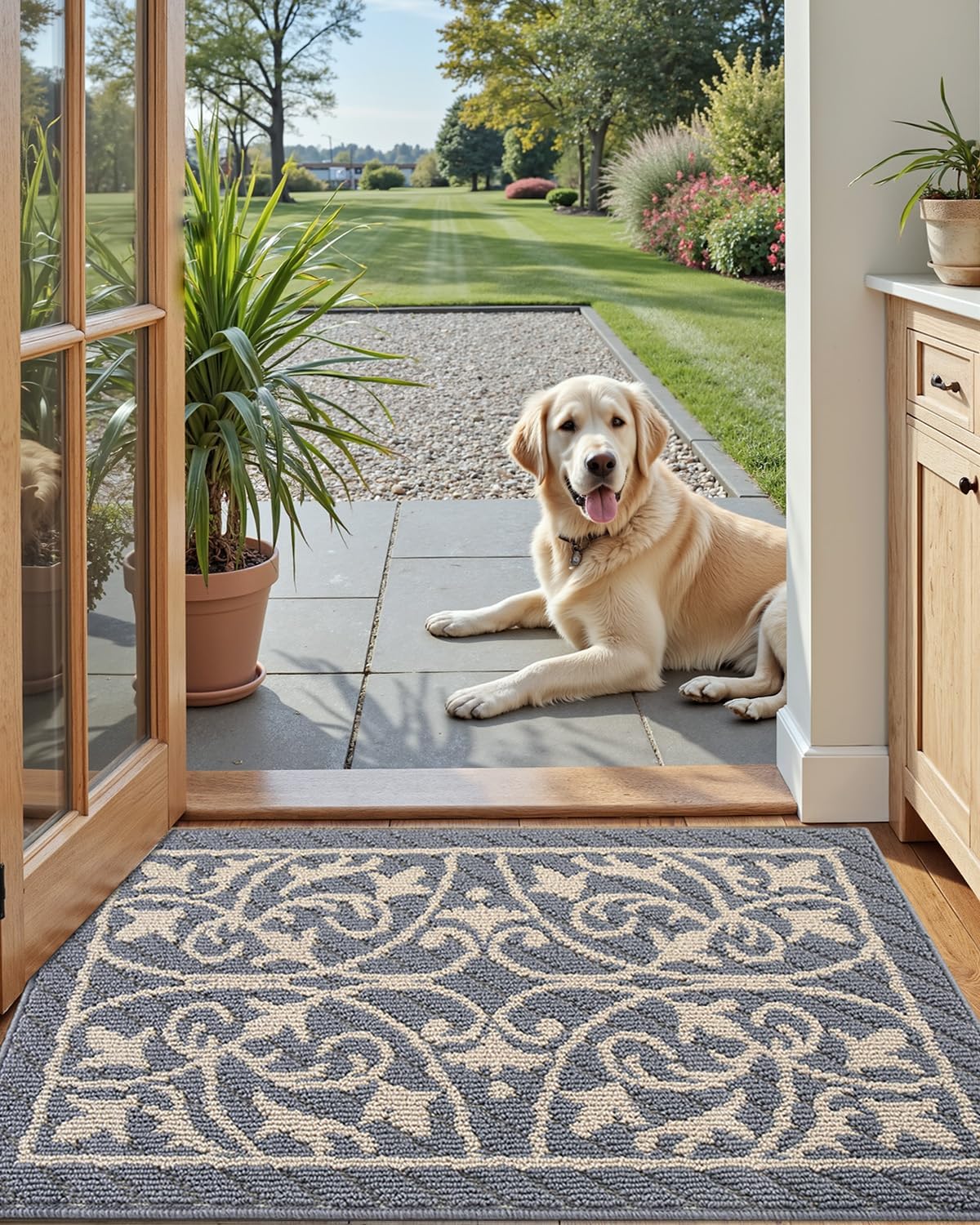DEXI Front Door Mat Indoor Entryway 24x36 Inside Entrance Doormat Green