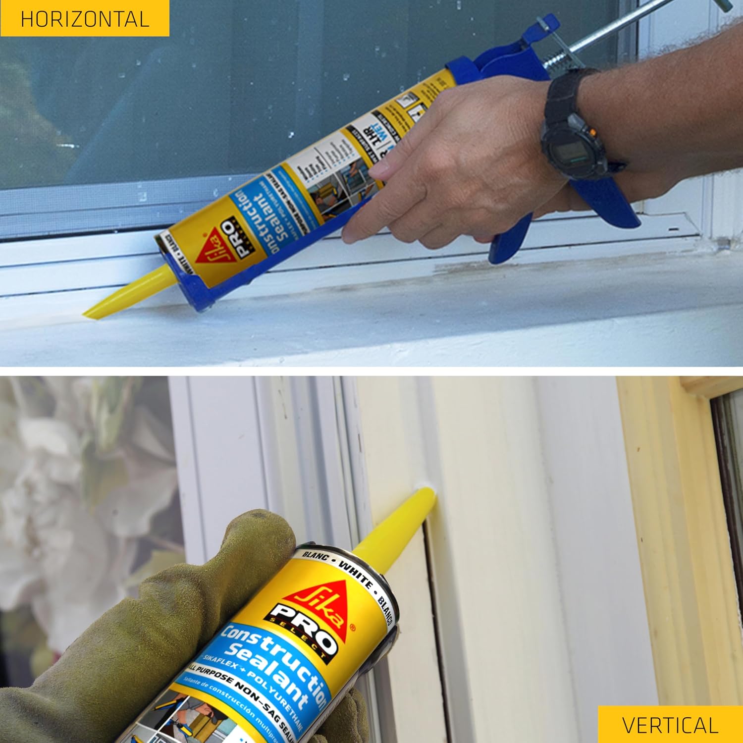 SIKA Sikaflex Construction Sealant - White, All-Purpose Polyurethane for Joints 1/2" or Smaller - 10.1 fl. oz - Weatherproof, High Elasticity, Paintable, Strong Adhesion