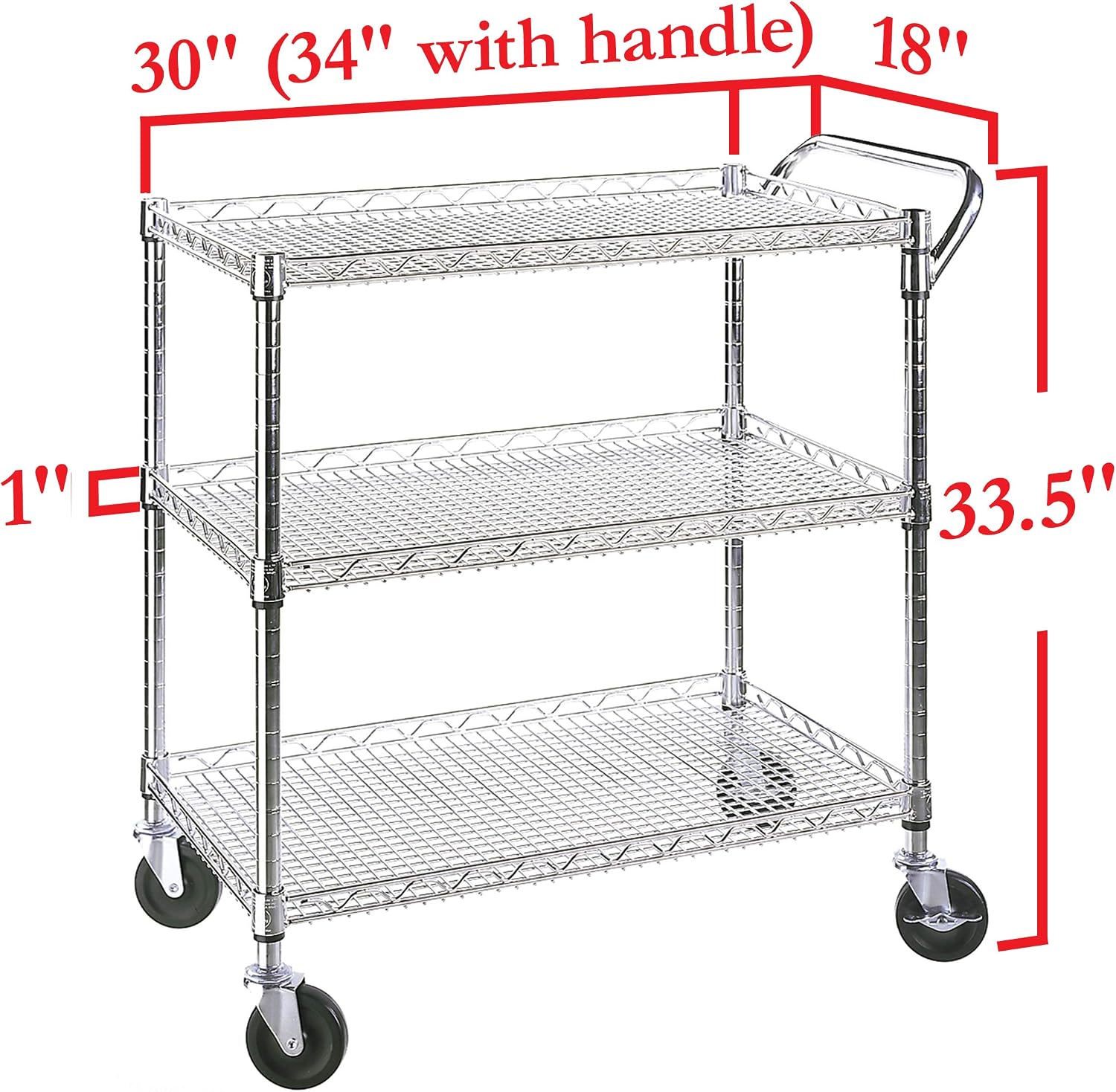 Seville Classics UltraDurable NSF Commercial Heavy Duty Metal Rolling Utility Cart, w/ Steel Shelves, Handle Bar for Restaurant, Garage, Warehouse, Kitchen, Office, Top Shelf (36"W x 18"D)