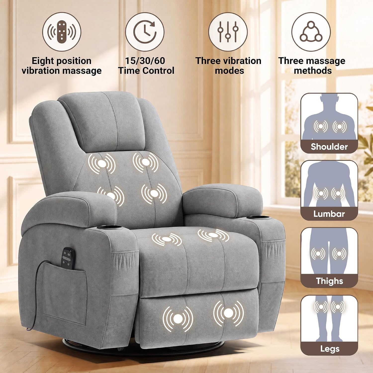 Flamaker Rocking Chair Recliner Chair with Massage, Rocking Chair Nursery