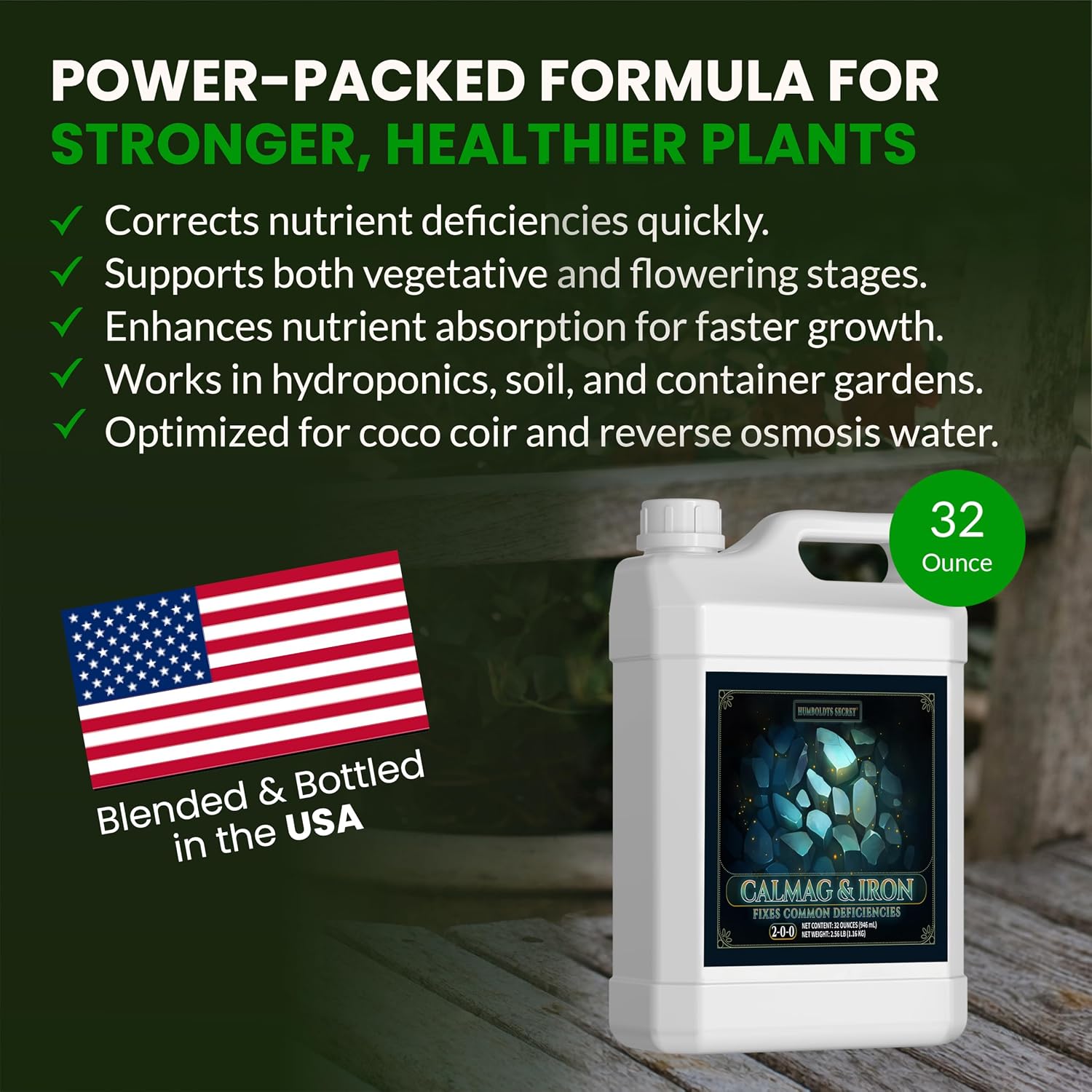 Humboldts Secret CalMag & Iron | Calcium, Magnesium & Chelated Iron Nutrient Fertilizer | Hydroponic Supplies for Vegetative & Flowering Growth in Soil, Coco, Hydroponics or RO Water | 1 Gallon
