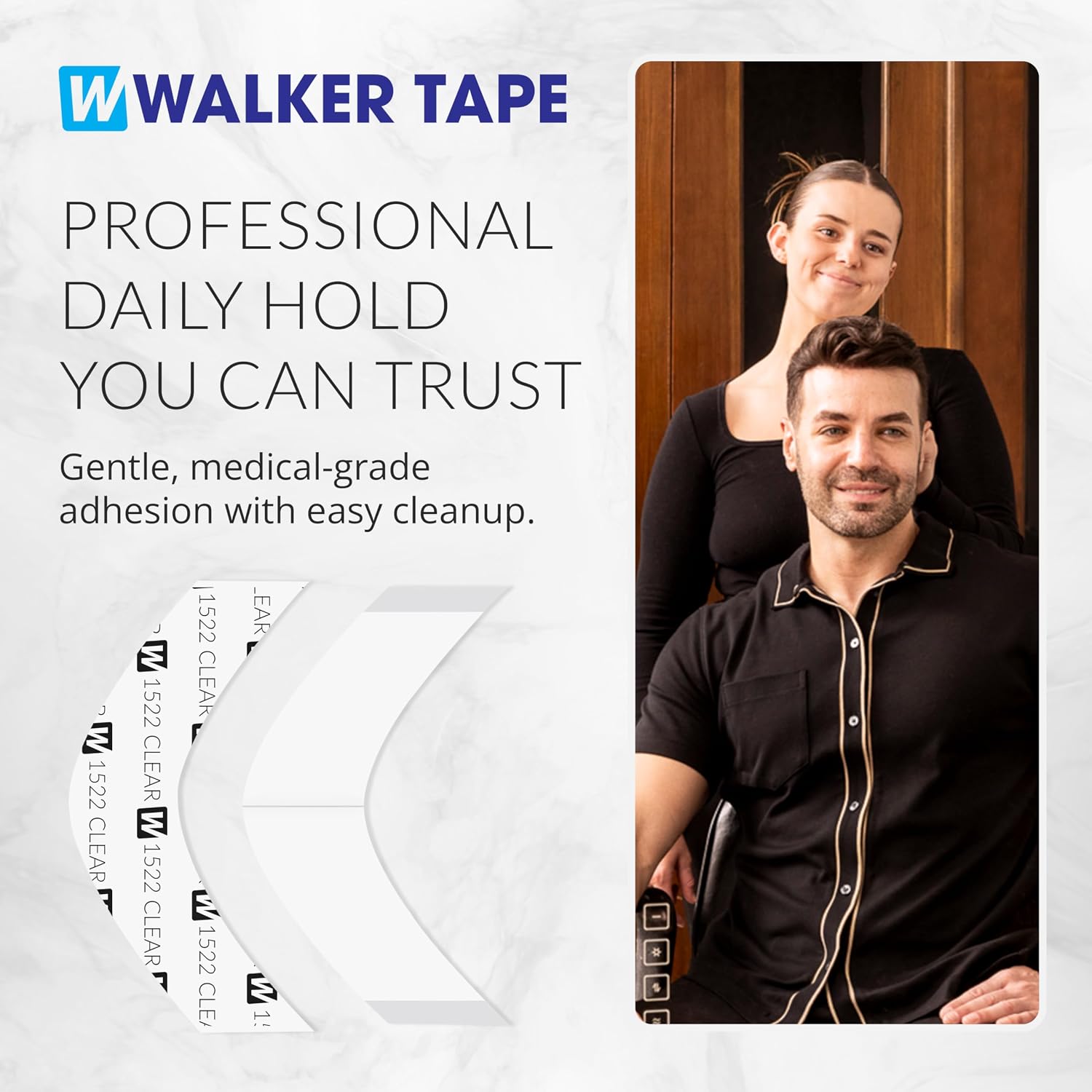 Walker Tape 1522 Clear Roll 3/4 x 36 Yards for Wig Installs, Lace Systems, Toupee Applications, Hair Tape Prep and Adhesive Strips Use Offering Hypoallergenic Comfort, Daily Wear Hold and Low Residue